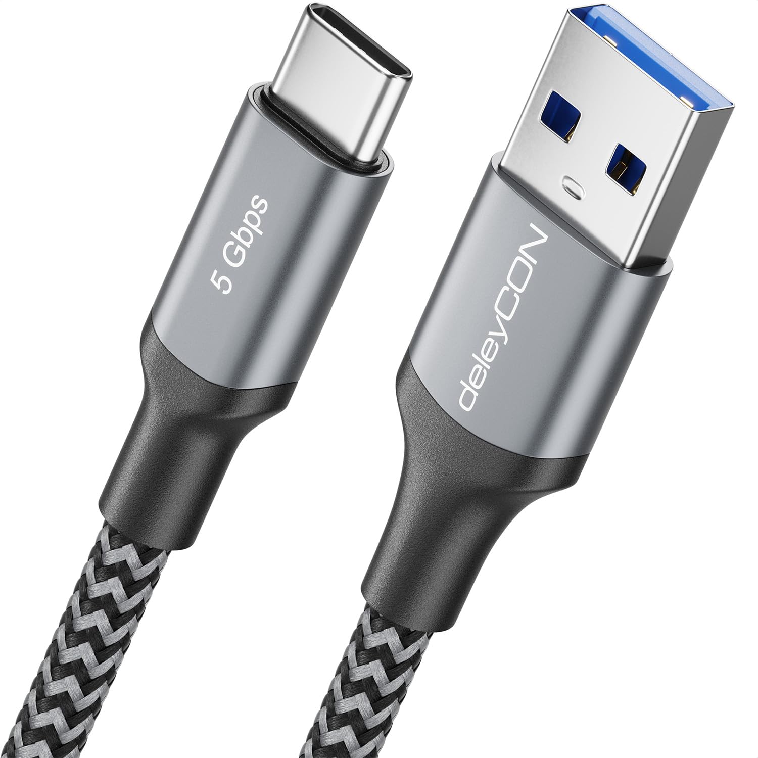 deleyCON 0,5m Cavo USB-A a USB-C 3.0 Corto 5Gbps - Ricarica Dati - per Smartphone iPhone 17 16 iPad Galaxy S26 25 A17 A56 Tablet MacBook Notebook Fotocamera HDD SSD Disco Esterno