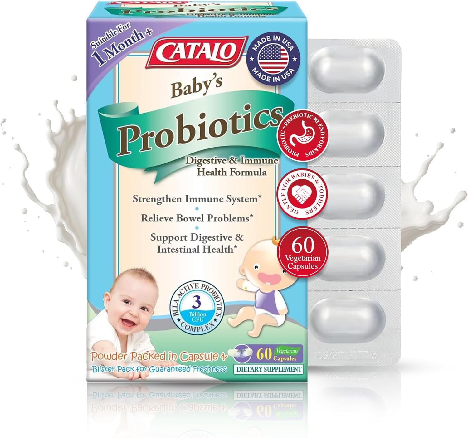 CATALO Baby's Probiotics, Digestive & Immune Health Formula, 1 Month+, 3 Billion CFU, 60 Vegetarian Capsules