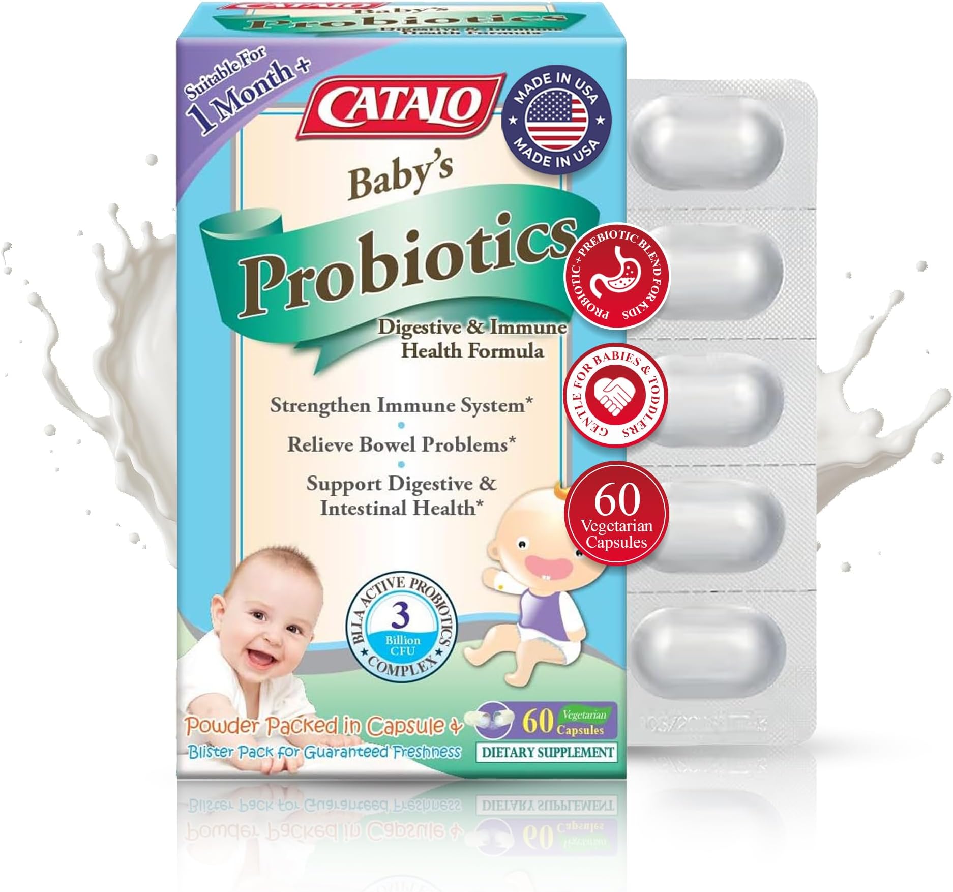 CATALO Baby's Probiotics, Digestive & Immune Health Formula, 1 Month+, 3 Billion CFU, 60 Vegetarian Capsules