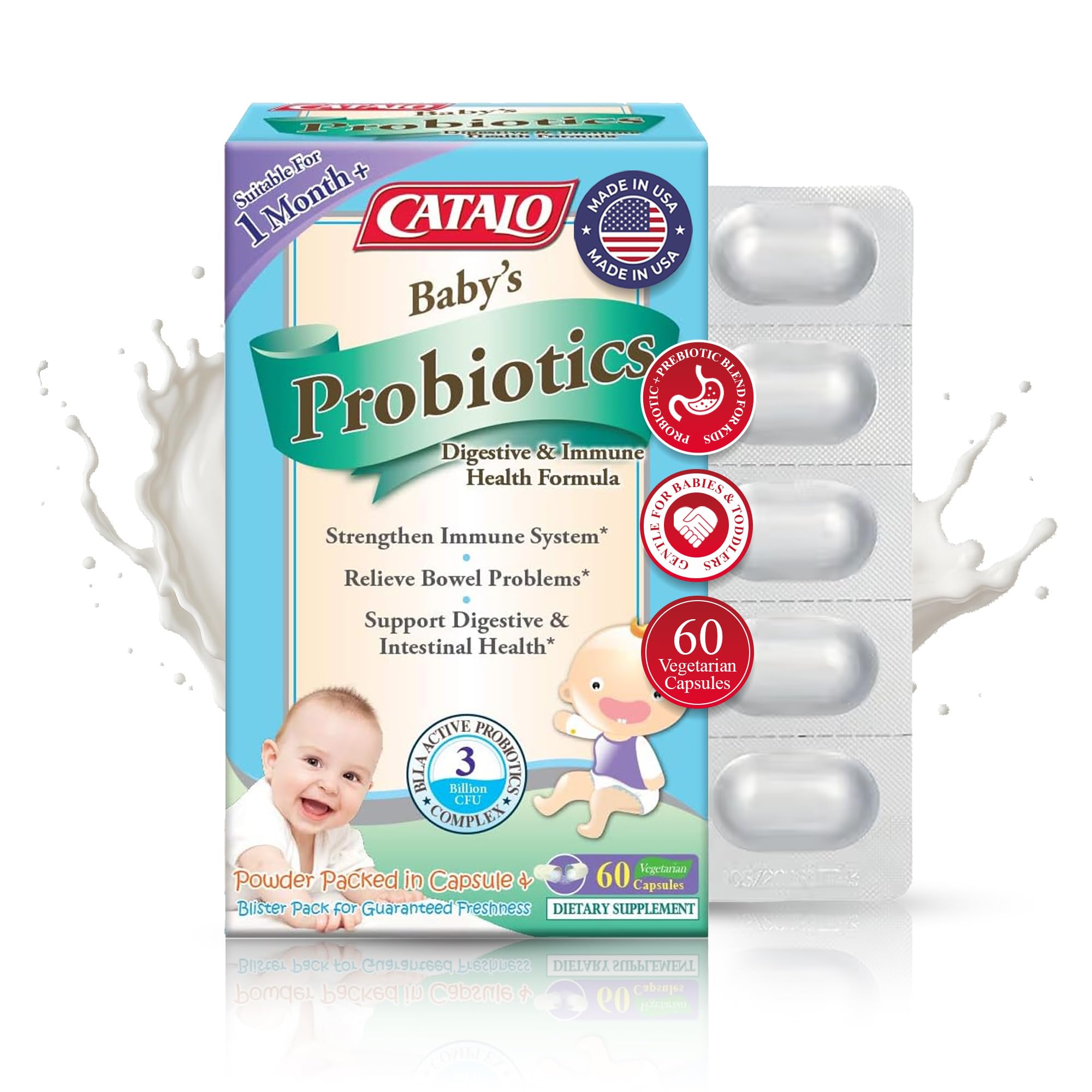 CATALO Baby's Probiotics, Digestive & Immune Health Formula, 1 Month+, 3 Billion CFU, 60 Vegetarian Capsules
