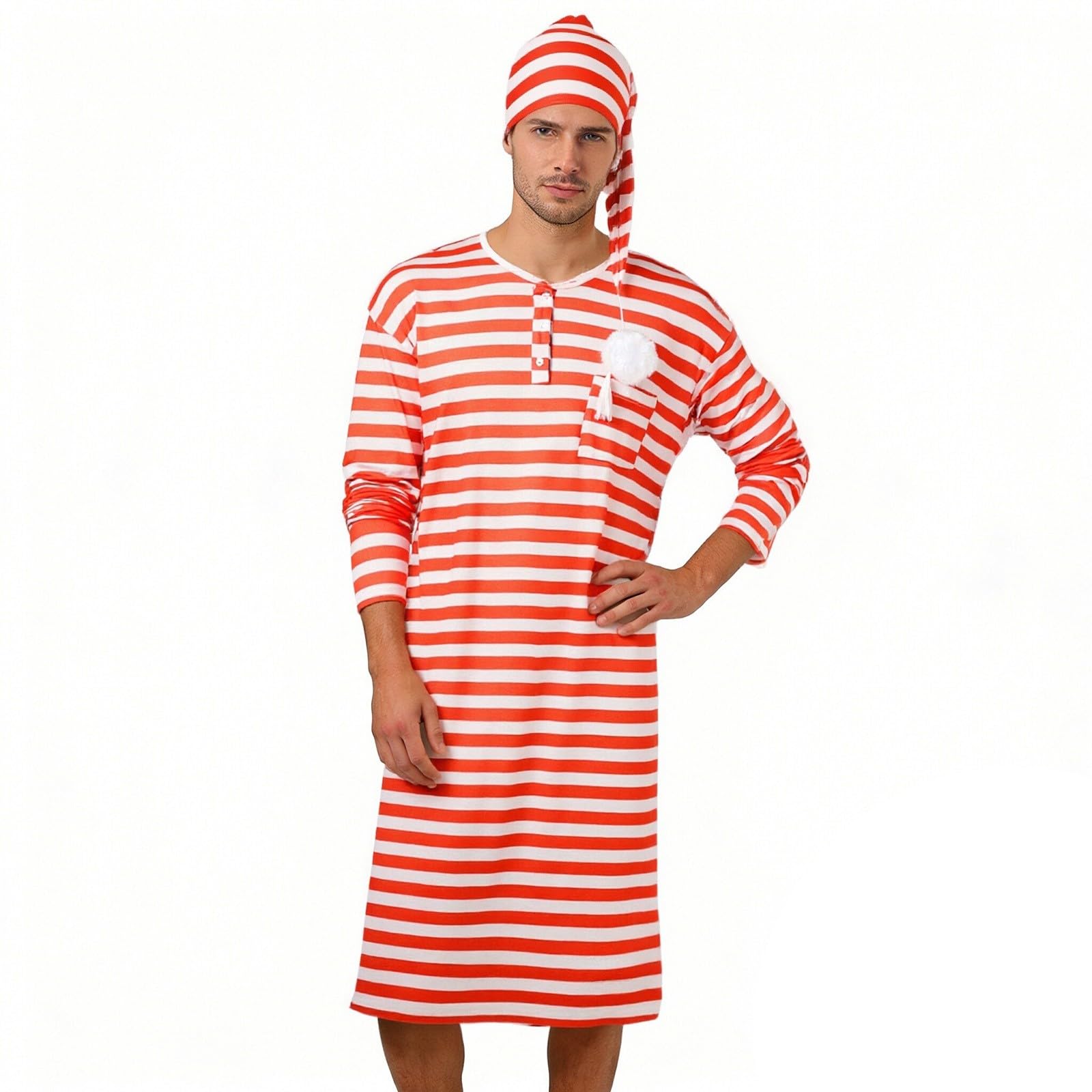 Camisón largo con capucha para hombre pijama cómodo de invierno 7