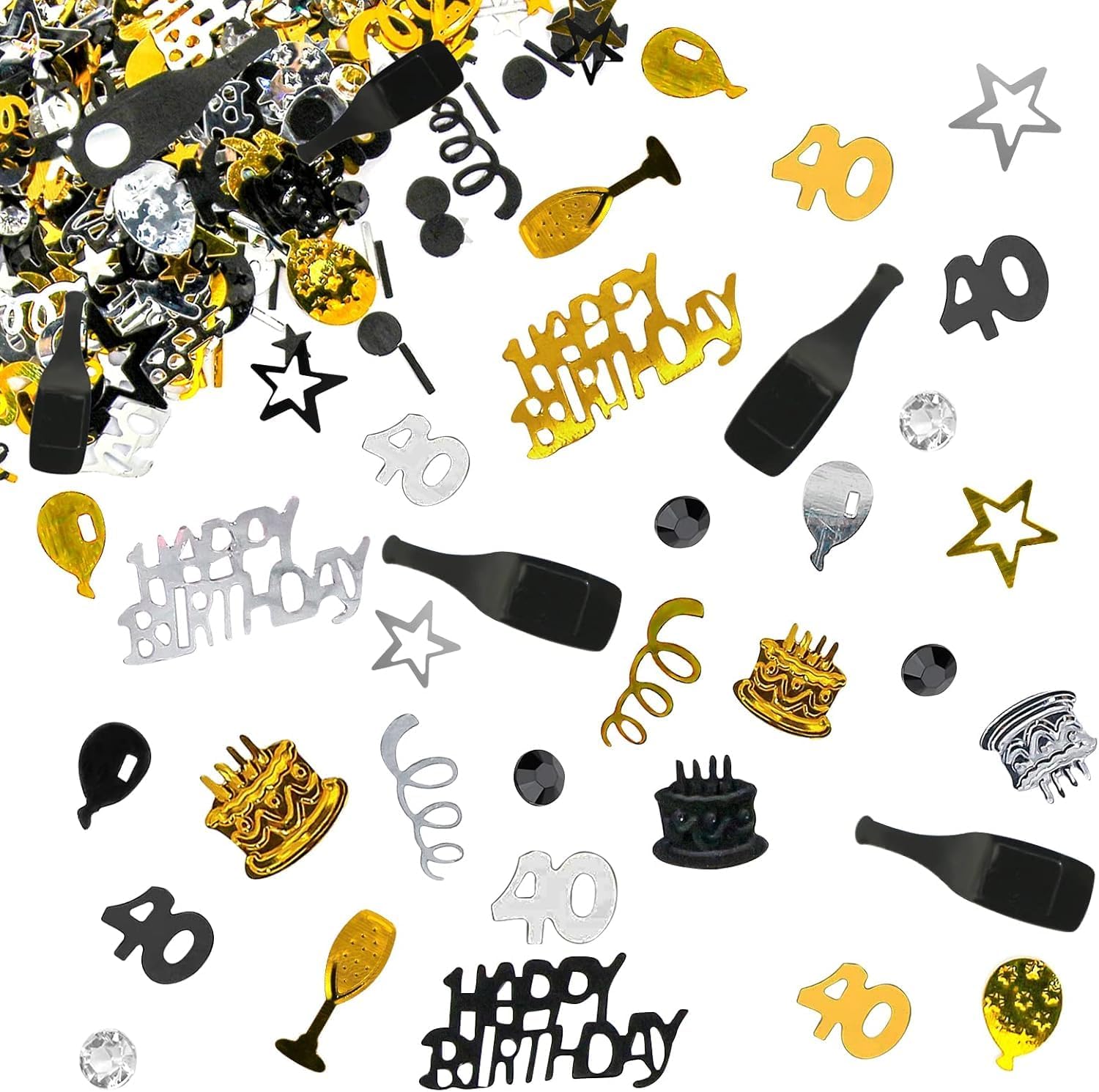 40th Birthday Confetti, 30g Table Confetti Glitter Happy Birthday Confetti 18th Birthday Sprinkles for Wedding Anniversary Party Decorations (Gold Black Silver)