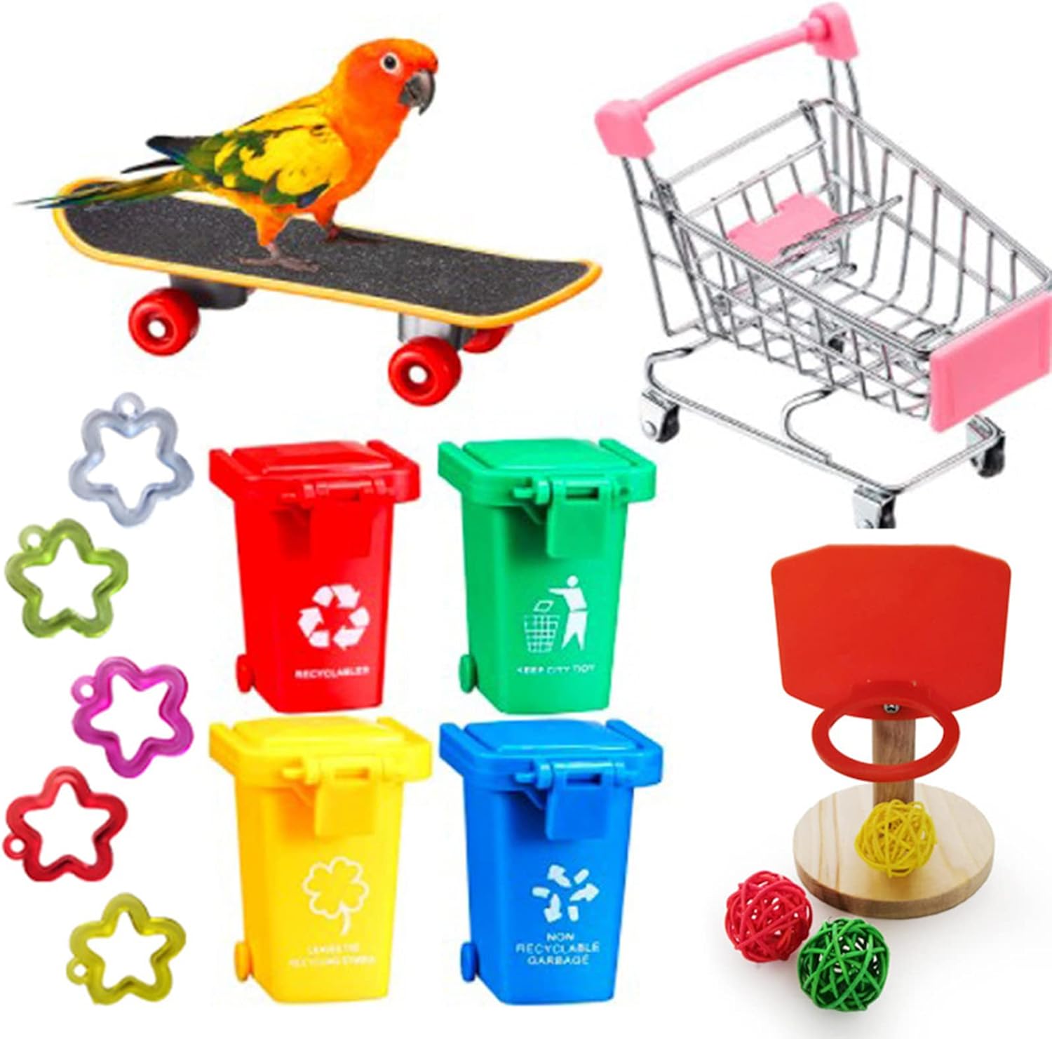 Bird Training ToysParrot Educational Toys, Mini Shopping Cart