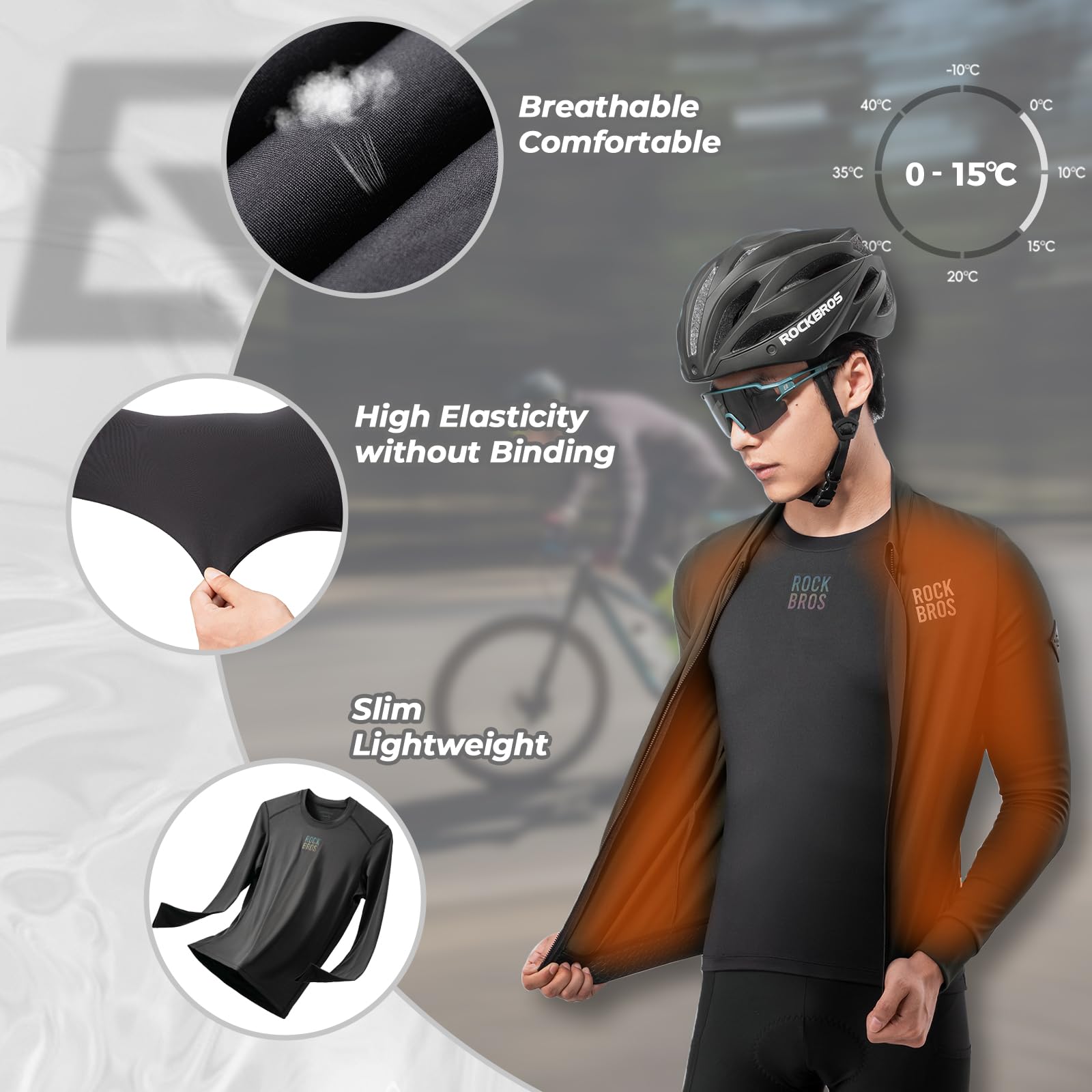 ROCKBROS sous Vêtements Thermique Homme pour Sport, Maillots d’Hiver Cyclisme Chaud à Manches Longues Chauffants Élastique, Noir