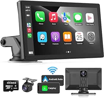 Skisea Wireless Apple Carplay Car Stereo,Portable 9'' Touch Screen Apple Carplay and Android Auto,2.5K Dash Cam,1080p Backup Camera DVR,Drive Mate Carplay Navigation with Mirror Link/Siri/FM/Bluetooth