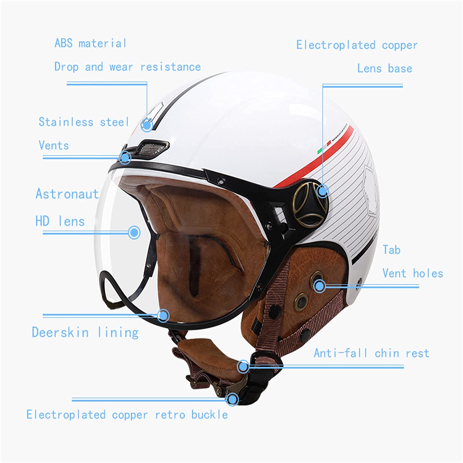 Motocykl w stylu Vintage Jet Half Helmet Cruiser Motorower Retro kaski Męskie damskie motocyklowe kaski otwarte, oddychające uliczne elektryczne kaski motocyklowe Certyfikat ECE (M-XL)