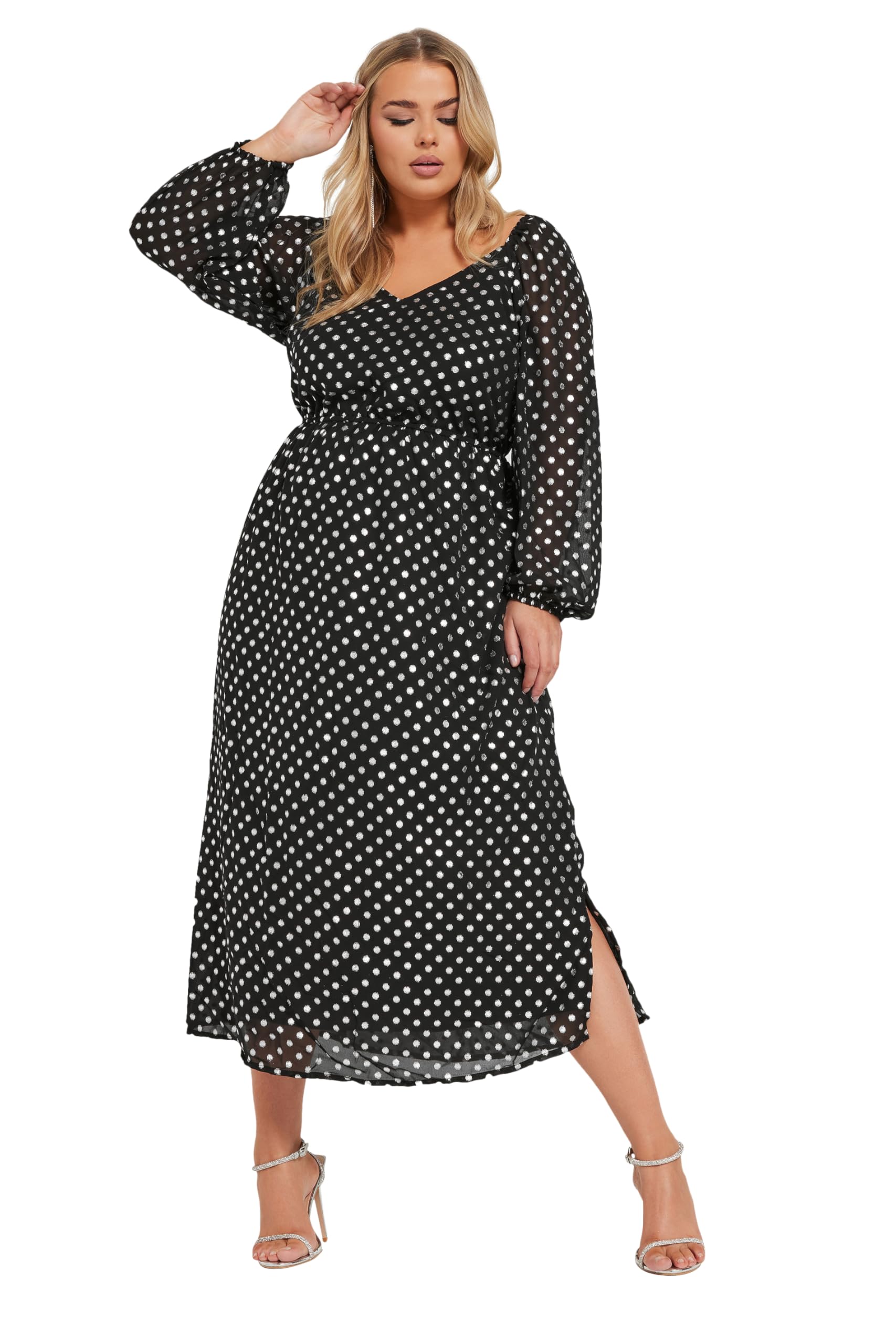 Yours Curve Silver Spot Chiffon Maxi Dress - Women's - Plus Size Curve