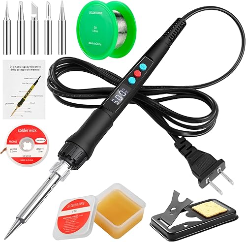 Kit de soldador, kit de pistola de soldadura digital LED de 100 W con calentador de cerámica, kit de soldadura de temperatura ajustable 11 en 1 con