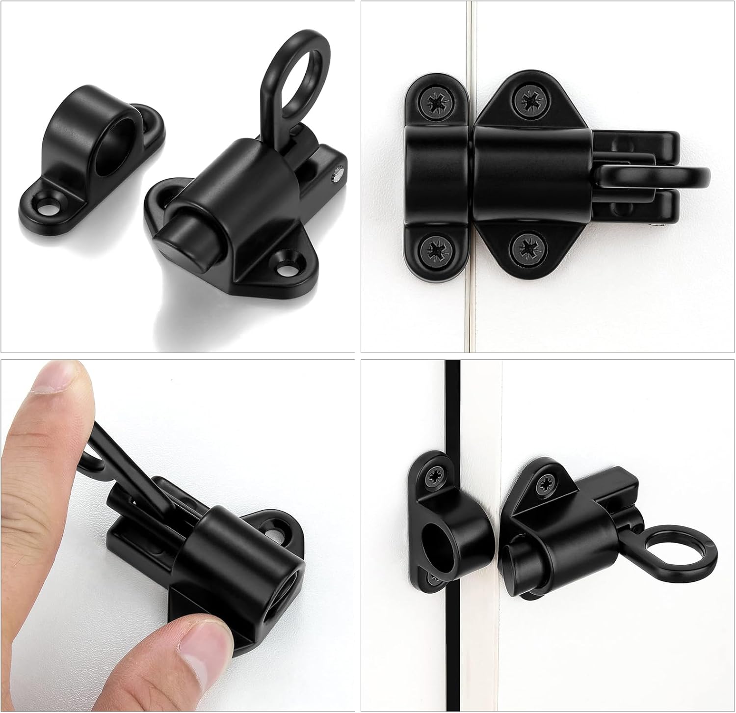 2-Pack Black Aluminum Alloy Door & Window Latches, Self-Closing Hardware for Home & Outdoor