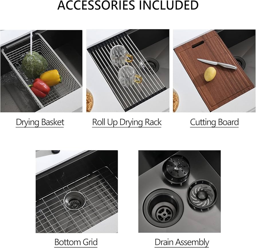 32x19x10 Inches Black Kitchen Sink Undermount, 32 Black Stainless