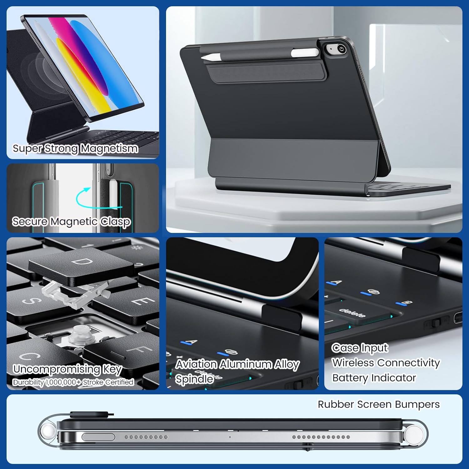 for iPad 11th(A16, 2025)/10th Generation Case with Keyboard, Magic Keyboard 2022, Springy Backlit Keys, Stain-Resistant Surface, Multi-Touch Trackpad,Black - Image 5