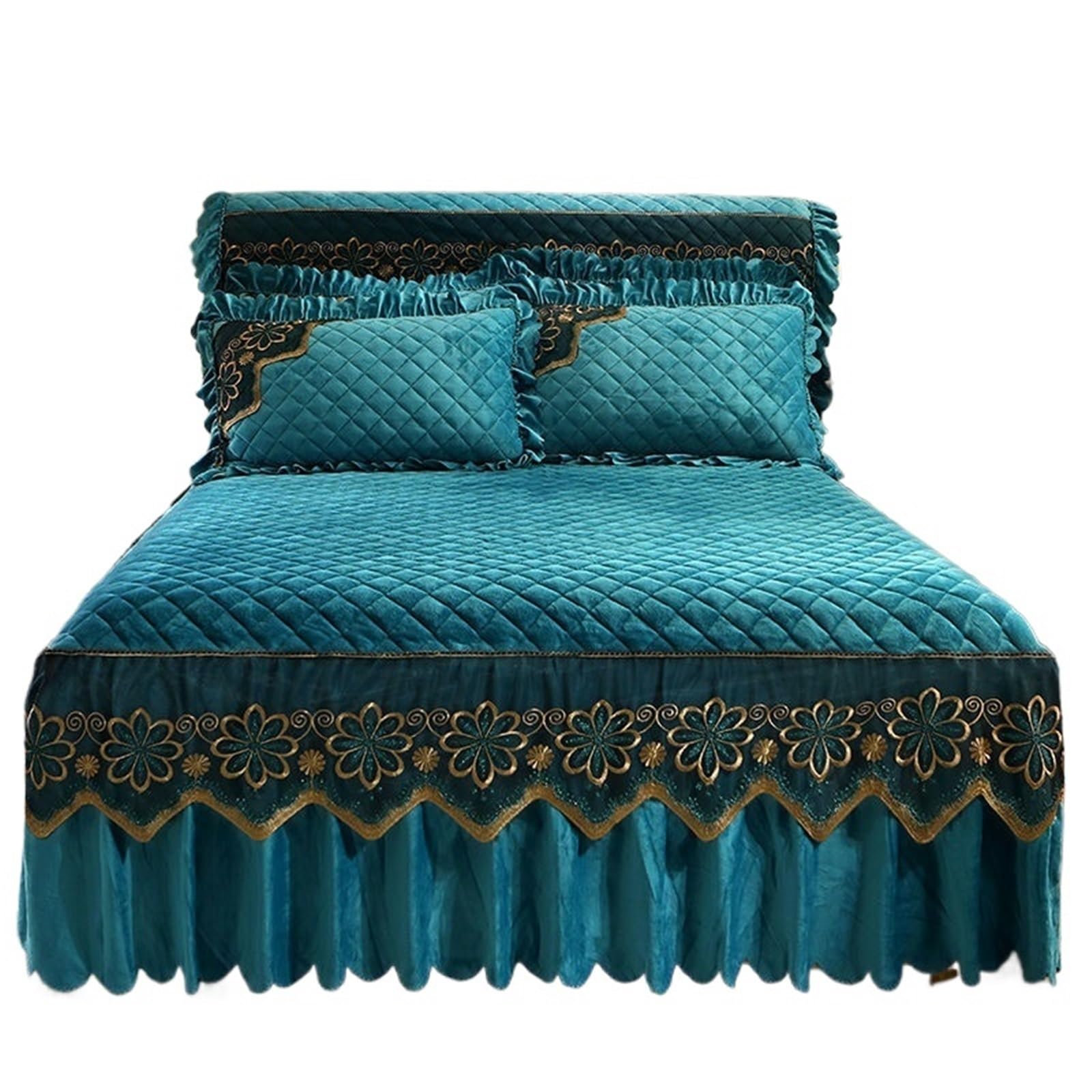 Quilted Bed Skirt Winter Warm Thicken Velvet Bedspread King Good Hand Feeling Not Included Pillowcase(COLOR 8,1pc Skirt 150x200cm)