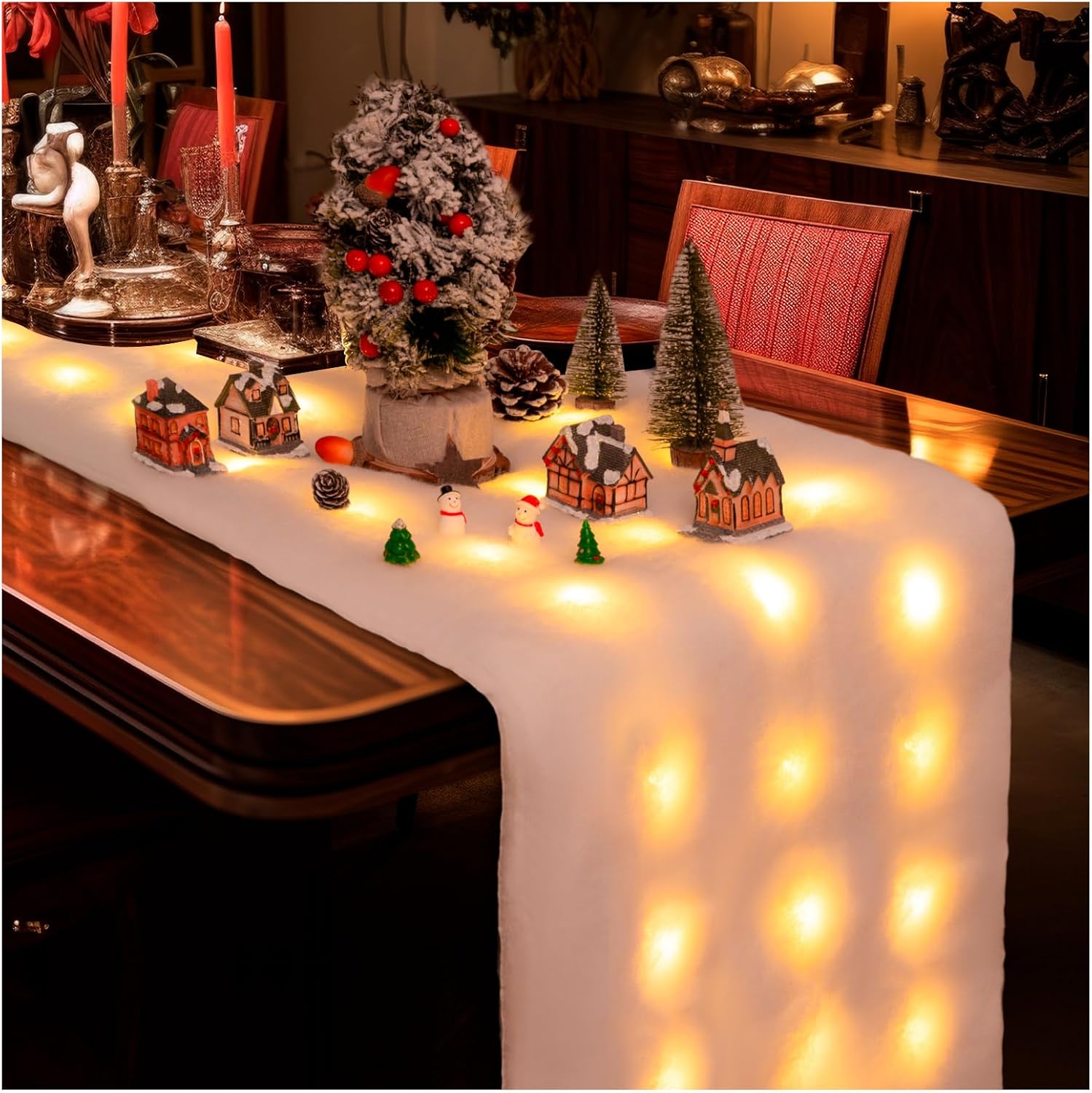 Christmas LED Snow Blanket, 70.8 X17.7 Inches Battery Snow Blanket Decorative Table Runner