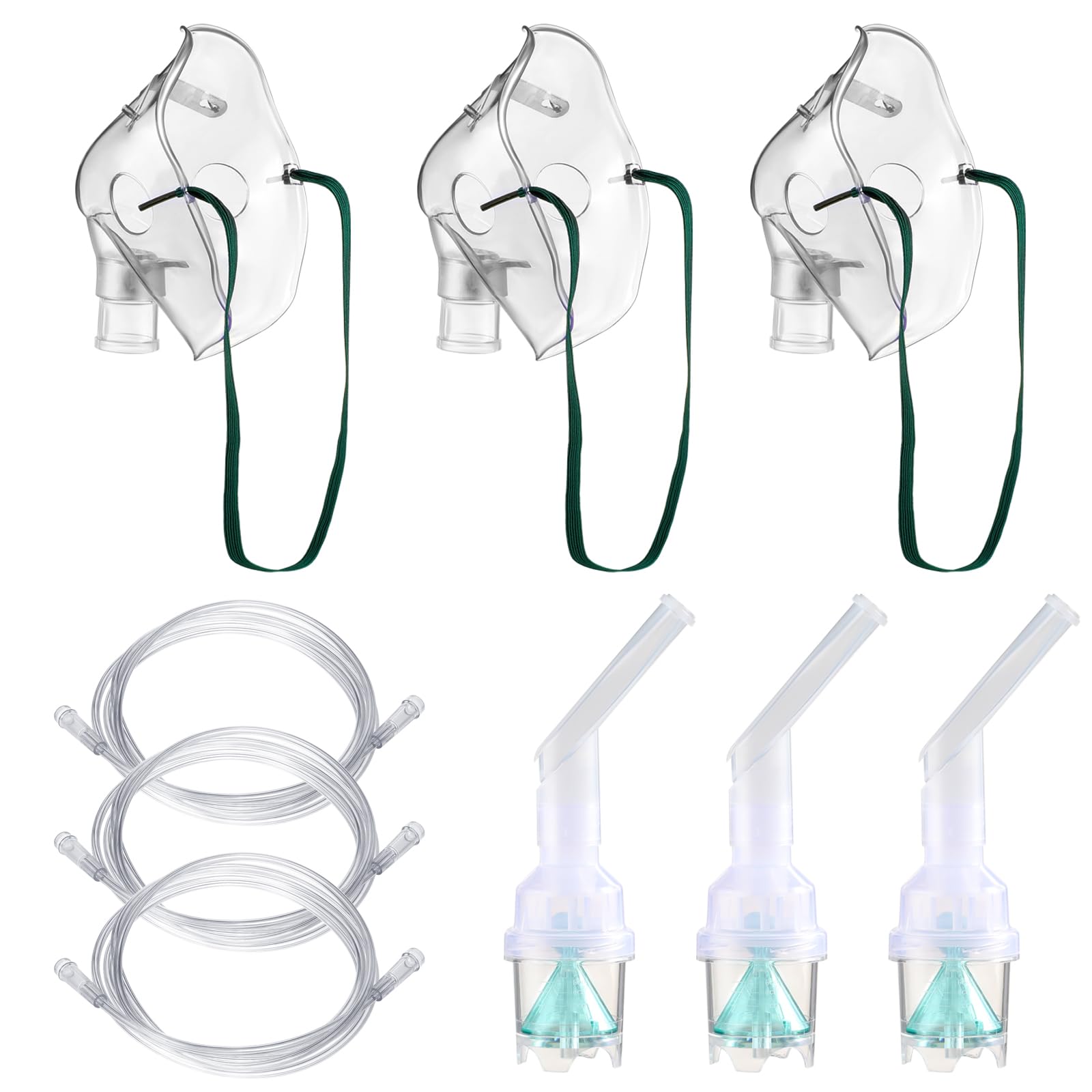 Accesorios para nebulizador, 3 juegos con boquillas, máscaras para adultos, vasos de 2 m, máscara de oxígeno, accesorios para adultos, sin ftalatos, sin látex