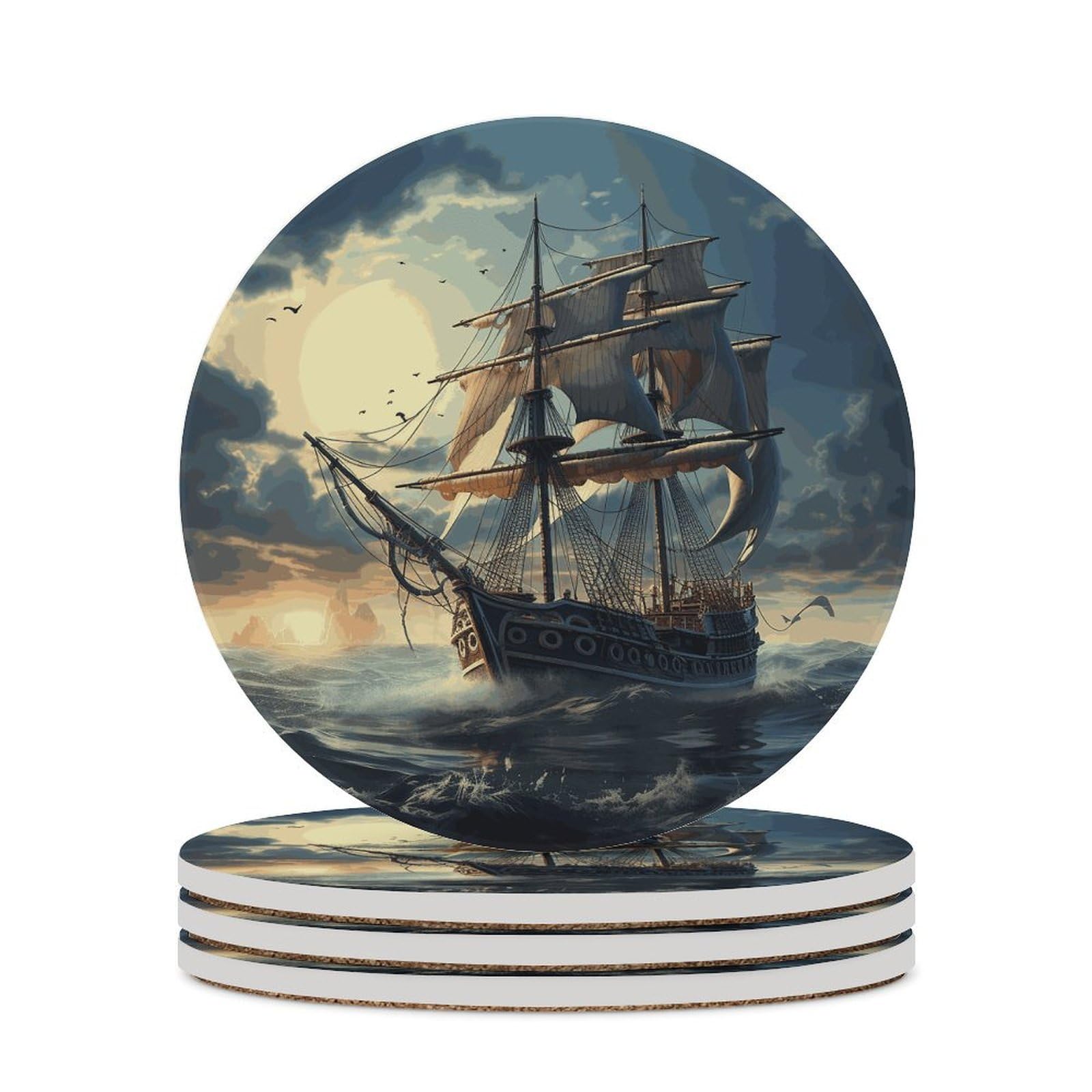 Dessous de verre voilier nautique en céramique pour décoration de table estivale