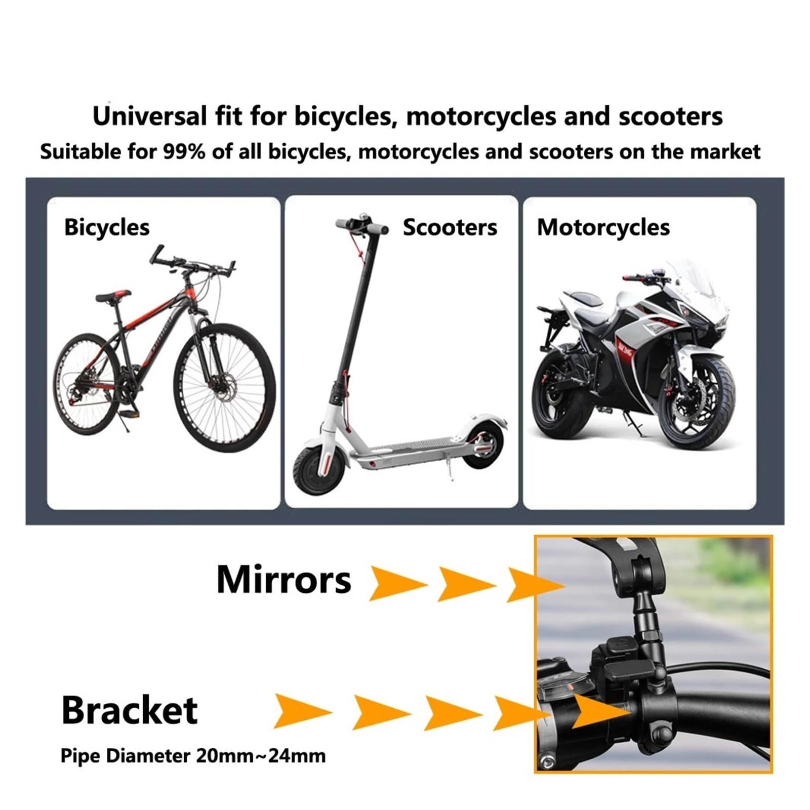 Motorcycle Mirrors Rétroviseur De Vélo, Réflecteur Guidon, Rotatif À 360 °, Large Plage Vue Arrière, Sécurité Conduite sur Route en Montagne