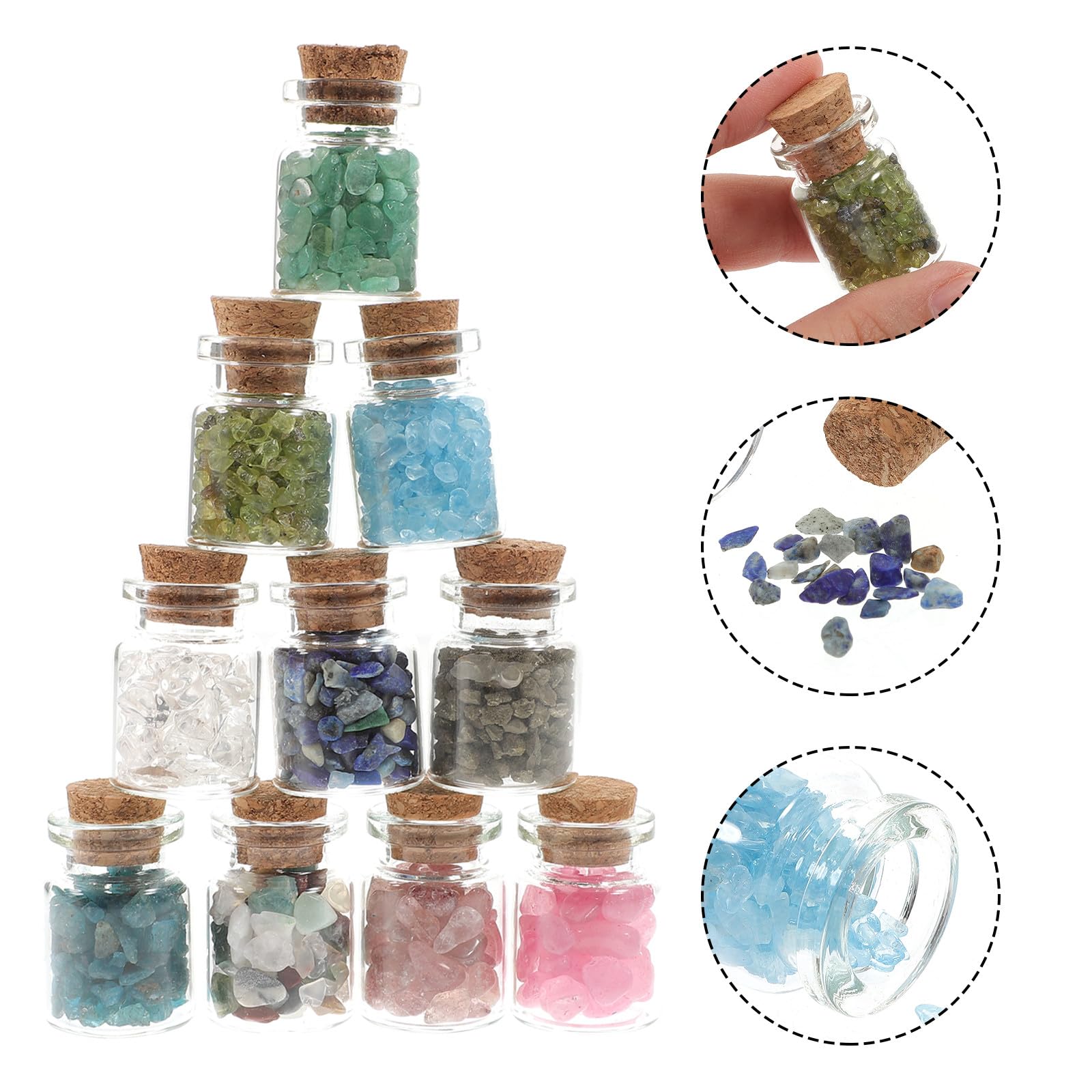 Kit de 10 Botellas Deseos Piedras Naturales y Vidrio, Accesorio Decorativo para Escritorio y Meditación Adecuado para Niños