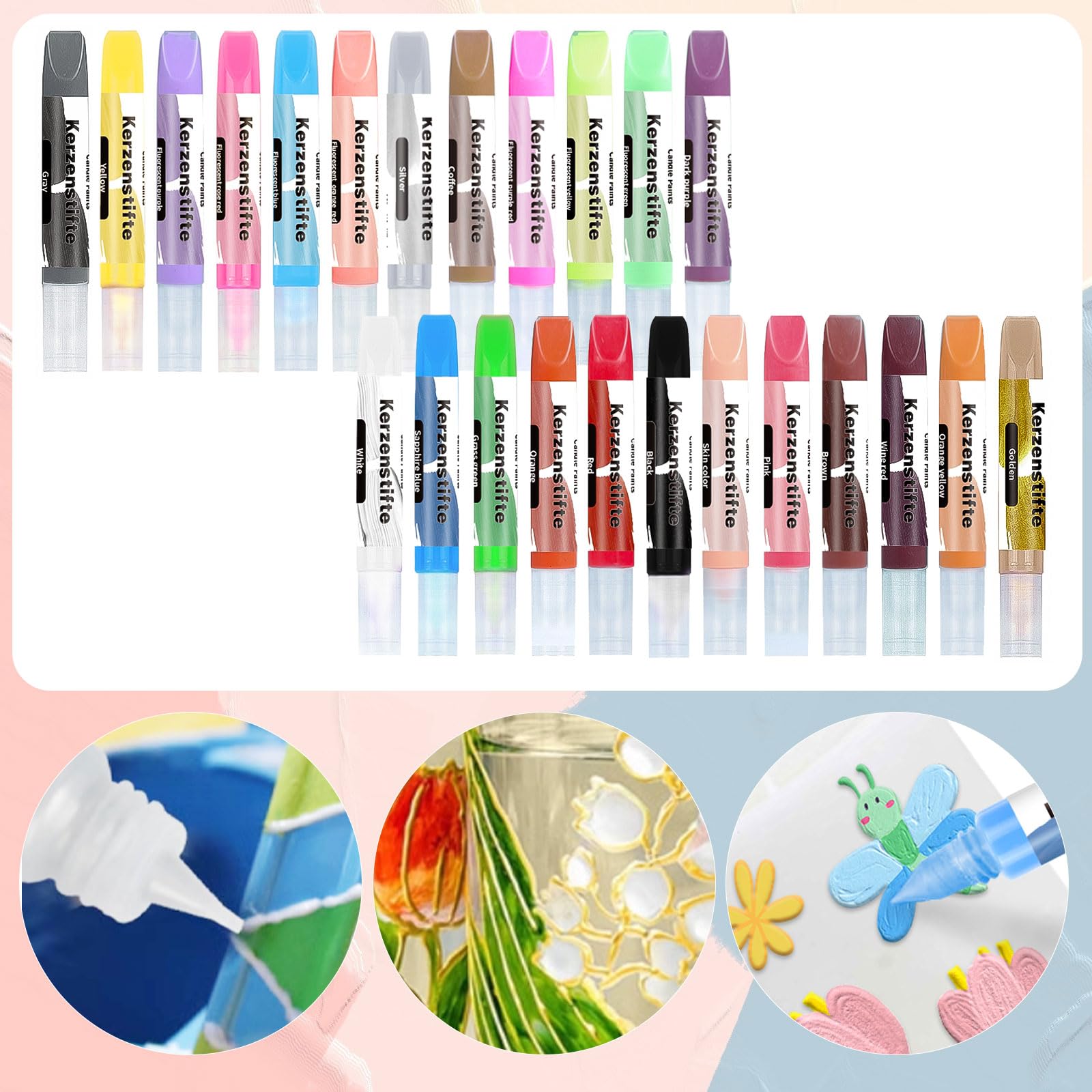 Set di 24 pastelli a cera per candele, set per dipingere candele, sicuro e ad asciugatura rapida - Decorazione di candele, regali, attività di Pasqua/Natale per adulti/bambini