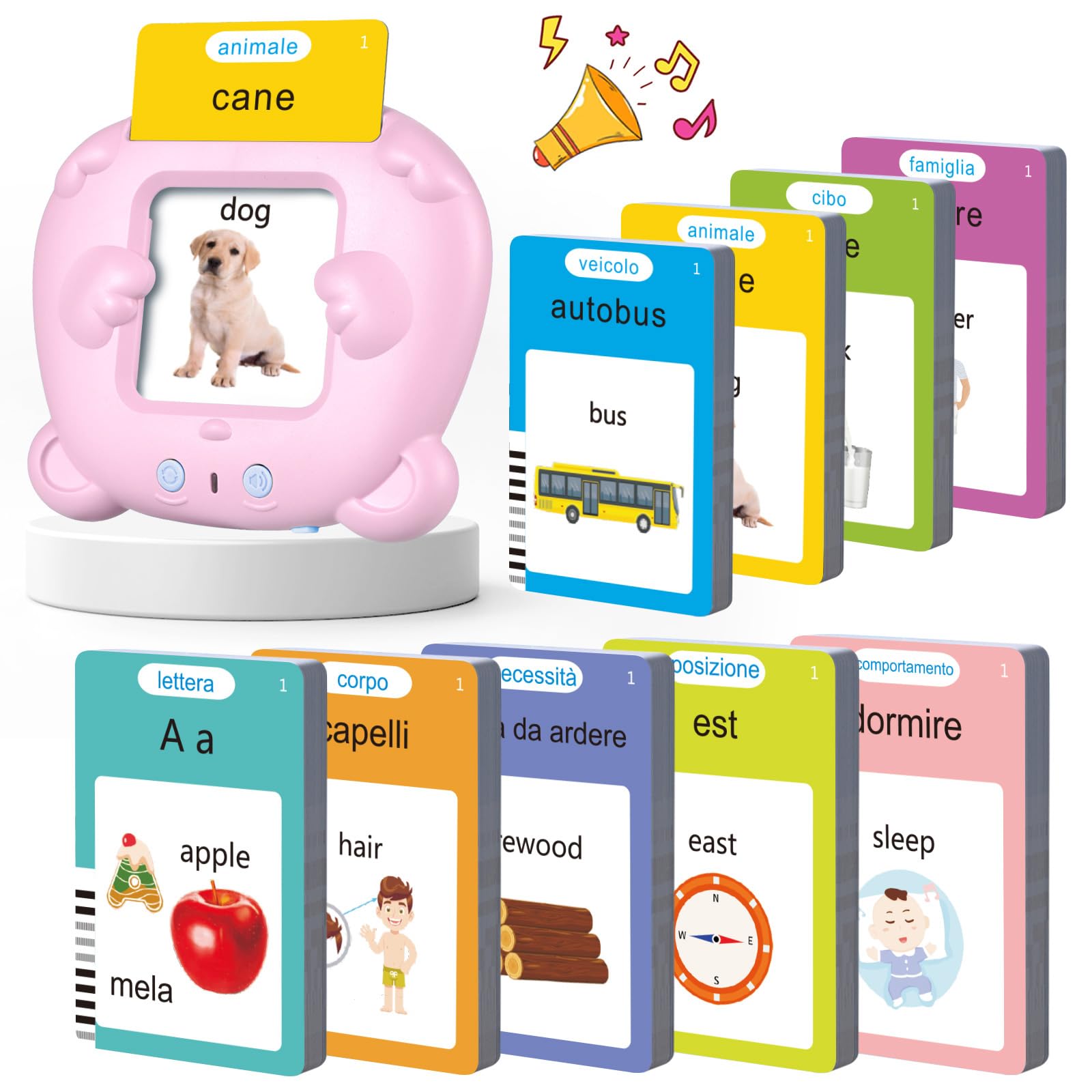 Talking Flash Cards 510 Parole Schede Flash Cards Parlanti Flash Cards Flash Cards Bambini Giocattoli Educativi per Bambini 3+ Anni Autismo Giochi Regali Compleanno Giochi Montessori (Rosa Italiano)