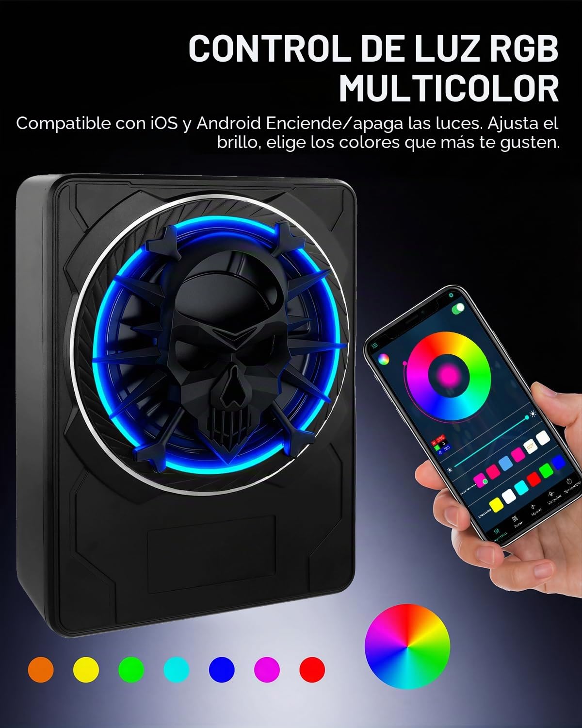Subwoofer activo para automóvil, montable bajo los asientos, con potencia máxima 1200W, módulo amplificador integrado, diseño compacto y elegante, iluminación ambiental RGB controlada por aplicación