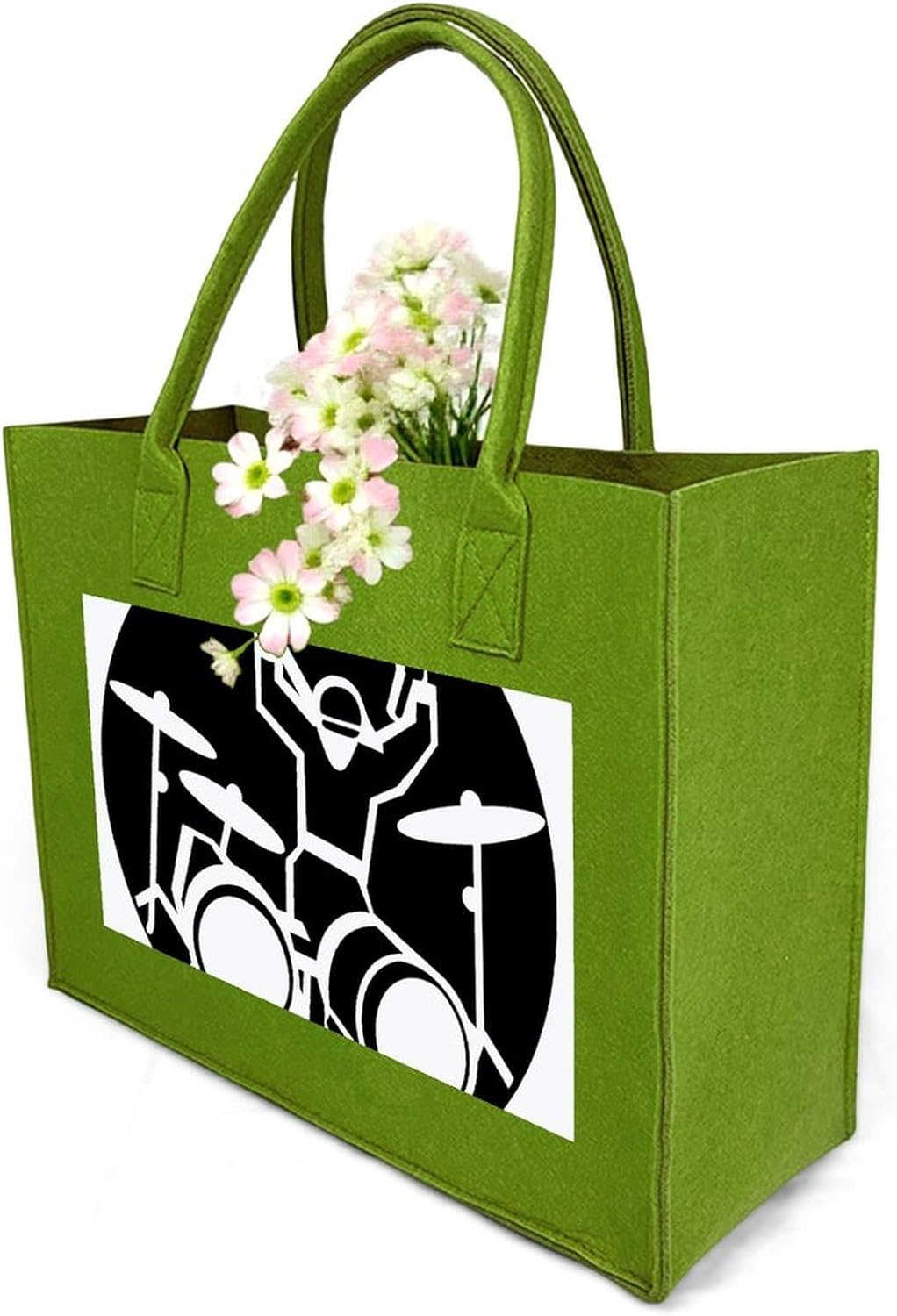 Drummer Tote Bag for Unisex, Large Felt Shopping Bag with Handles, Handbag, Reusable Gift Bag