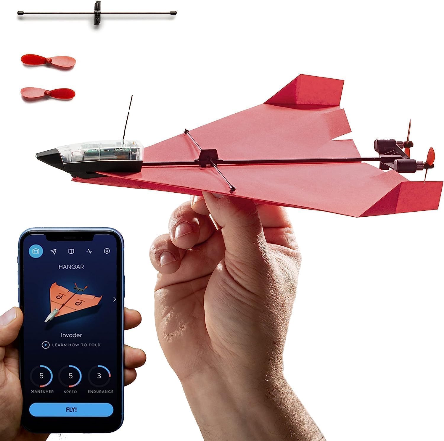 POWERUP 4.0 - Kit RC de Nueva generación para avión de Papel teledirigido por Smartphone. Fácil de pilotar con estabilizador giroscópico y piloto automático, para Aficionados, Conductores y