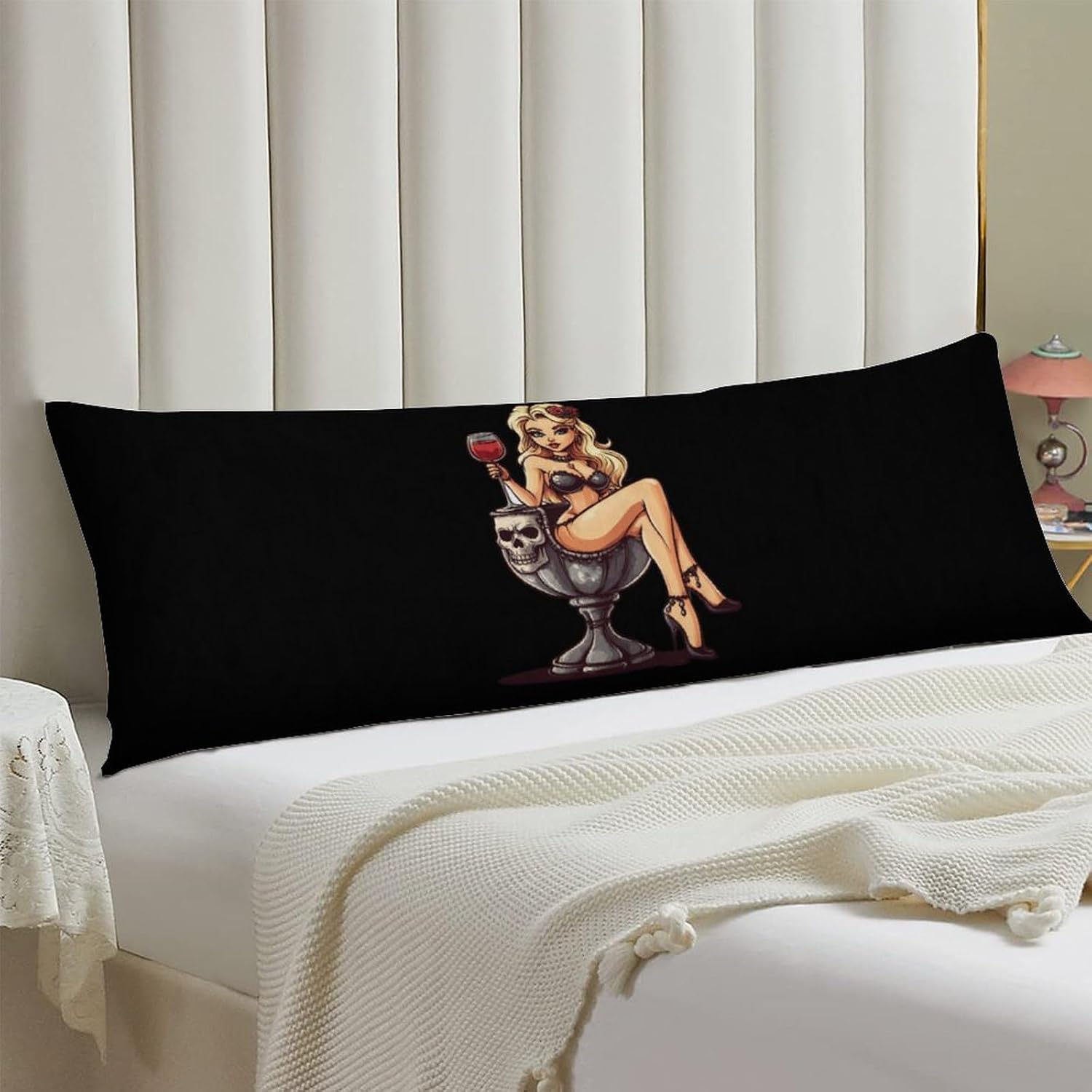 Pin-Up Girl Skull Goth Girl Body Pillowcase Soft Long Throw Pillow Cover for Bed Couch