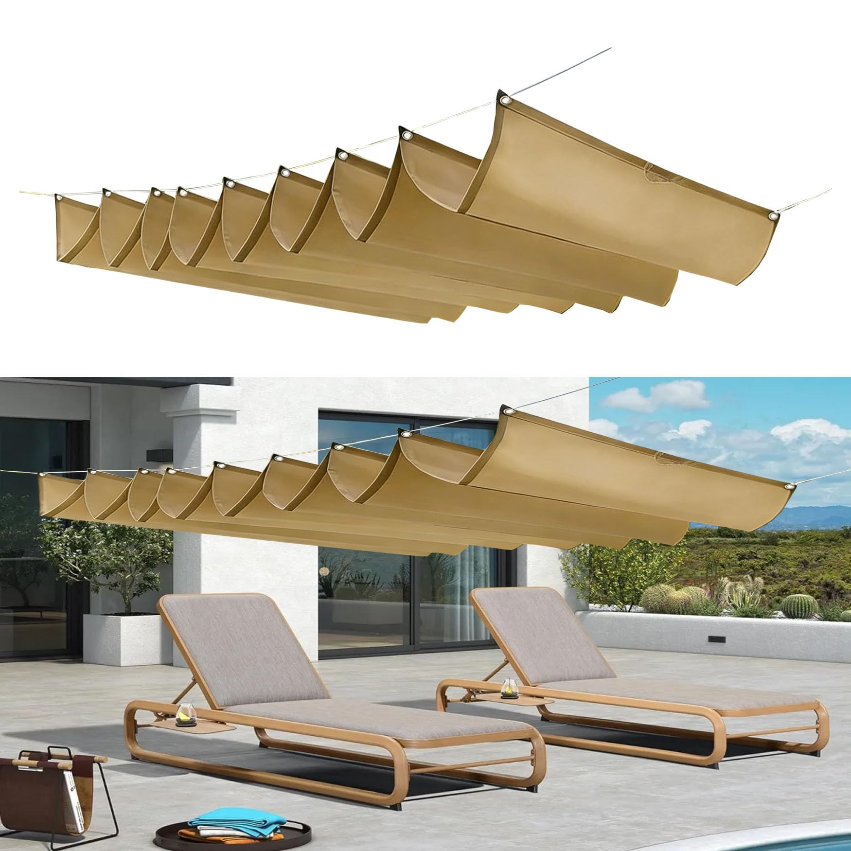 Voile d'ombrage rétractable pour protéger le patio de la pluie et des UV