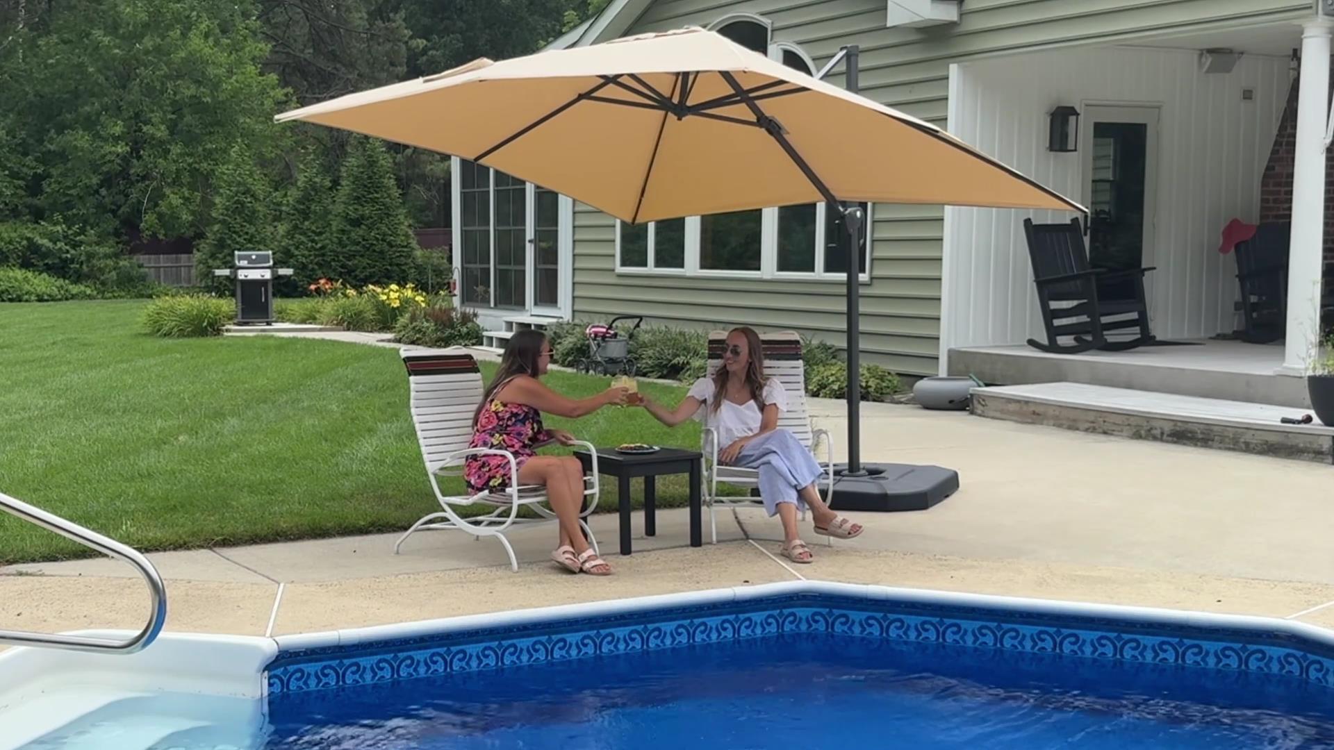 Domi 10'x10' Cantilever Patio Umbrella, Aluminum Windproof Outdoor Umbrella with 360°Rotation, Square Offset Sun Shade Umbrella for Outside Deck Backyard Garden Pool, Gray : Patio, Lawn & Garden