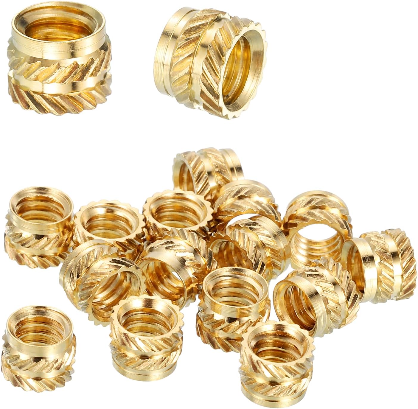 MECCANIXITY 25 Pcs Threaded Inserts, 1/4"-20UNC x 6mm l x 8mm OD Pure Brass Knurled Nuts Female Threaded Heat Set Inserts Embedment Nut for 3D Printing Components Plastic Materials