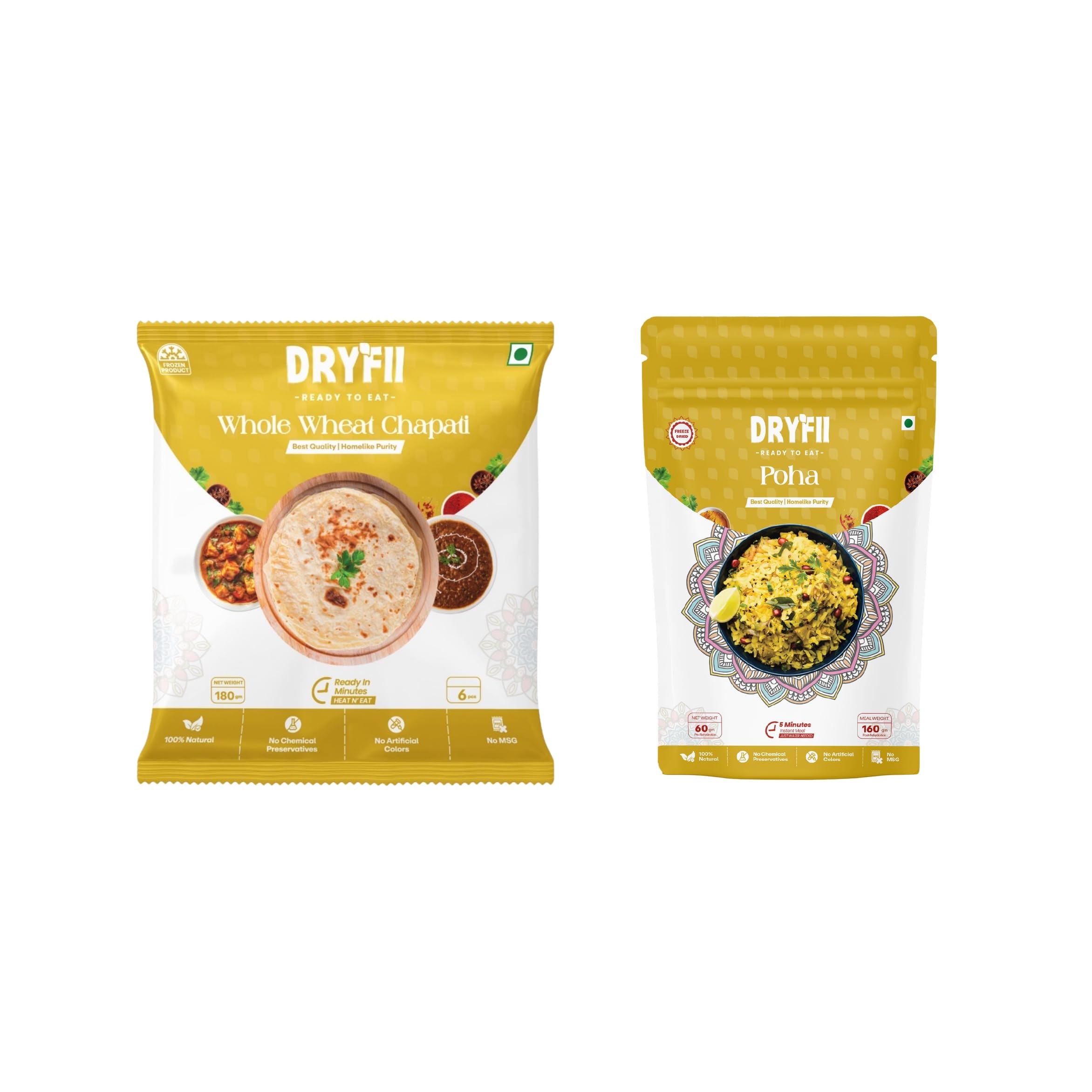 Dryfii Ready-to-Eat Chapati (6 Pcs | 1 Pack) with Jain Poha | No Onion No Garlic Healthy Meal Combo | Light & Easy Digest Indian Food | Instant Travel Pack | Pure Vegetarian-image-13