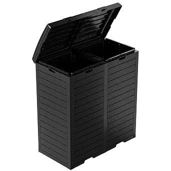 PatioZen 62 Gallon Outdoor Double Trash Can, Waterproof Trash Can Cabinet for Outside, Resin Garbage Bin with Lid and Drip Tray for Easy Cleaning for Patios, KitchensBlack