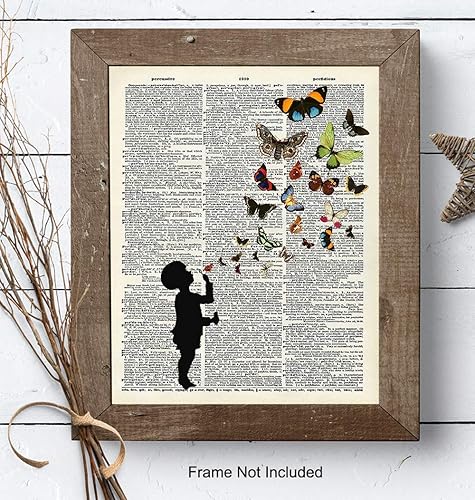 Miniatura 7 de Blowing Butterflies Dictionary Wall Art – 8x10 Upcycled Butterfly Home Decor, Wall Decoration for Kids, Childs, Boys, Girls Room, Bedroom, Nursery –
