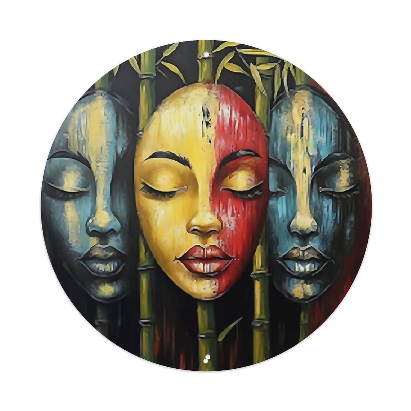 Artistic Faces Bamboo Background Colorful Metal Tin Sign Plaque