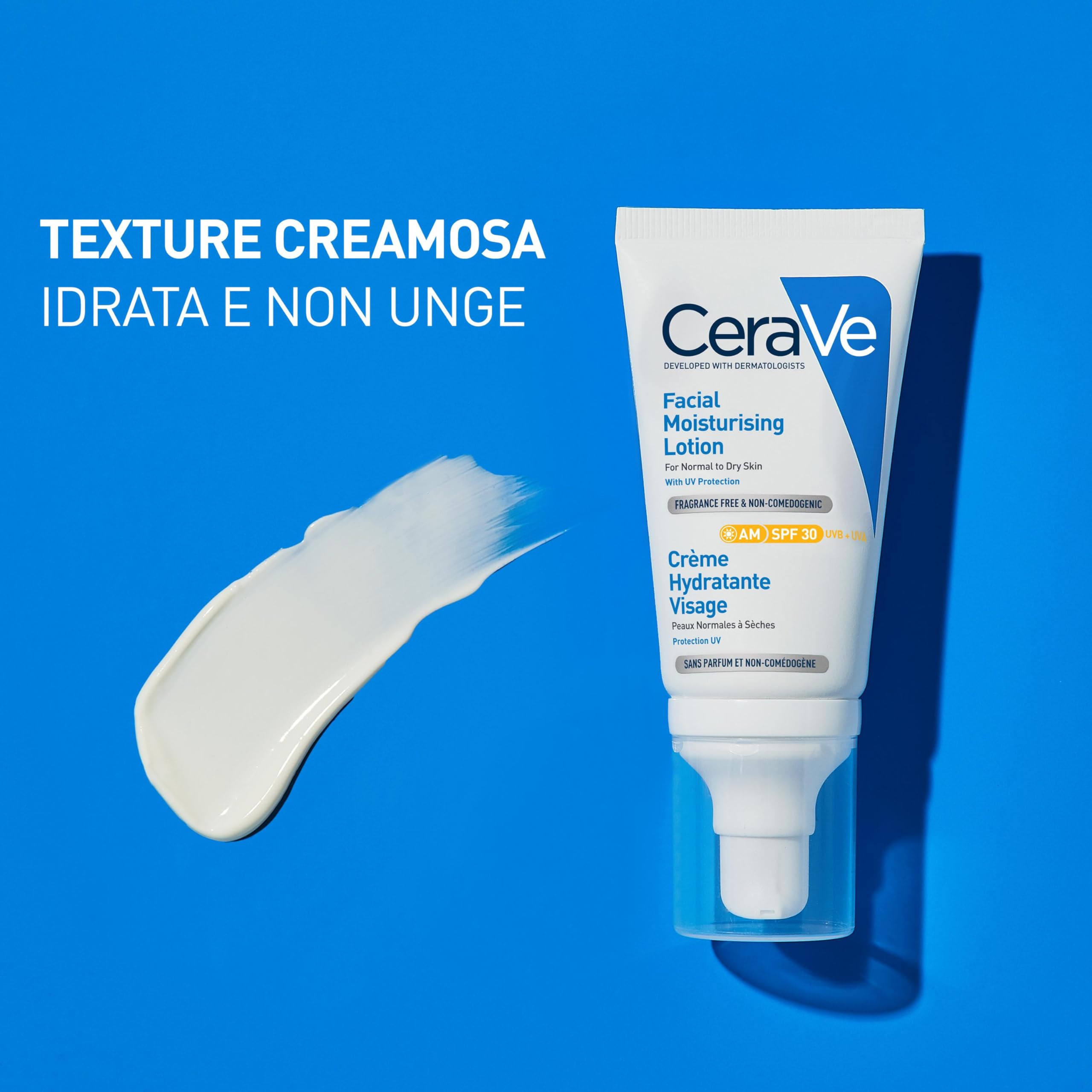 CeraVe Crema Idratante Viso SPF 25, Per Pelli da Normali a Secche, Idratazione Profonda, Ad Assorbimento Rapido, Con Protezione Solare SPF 25 e Acido Ialuronico, 2 x 52 ml
