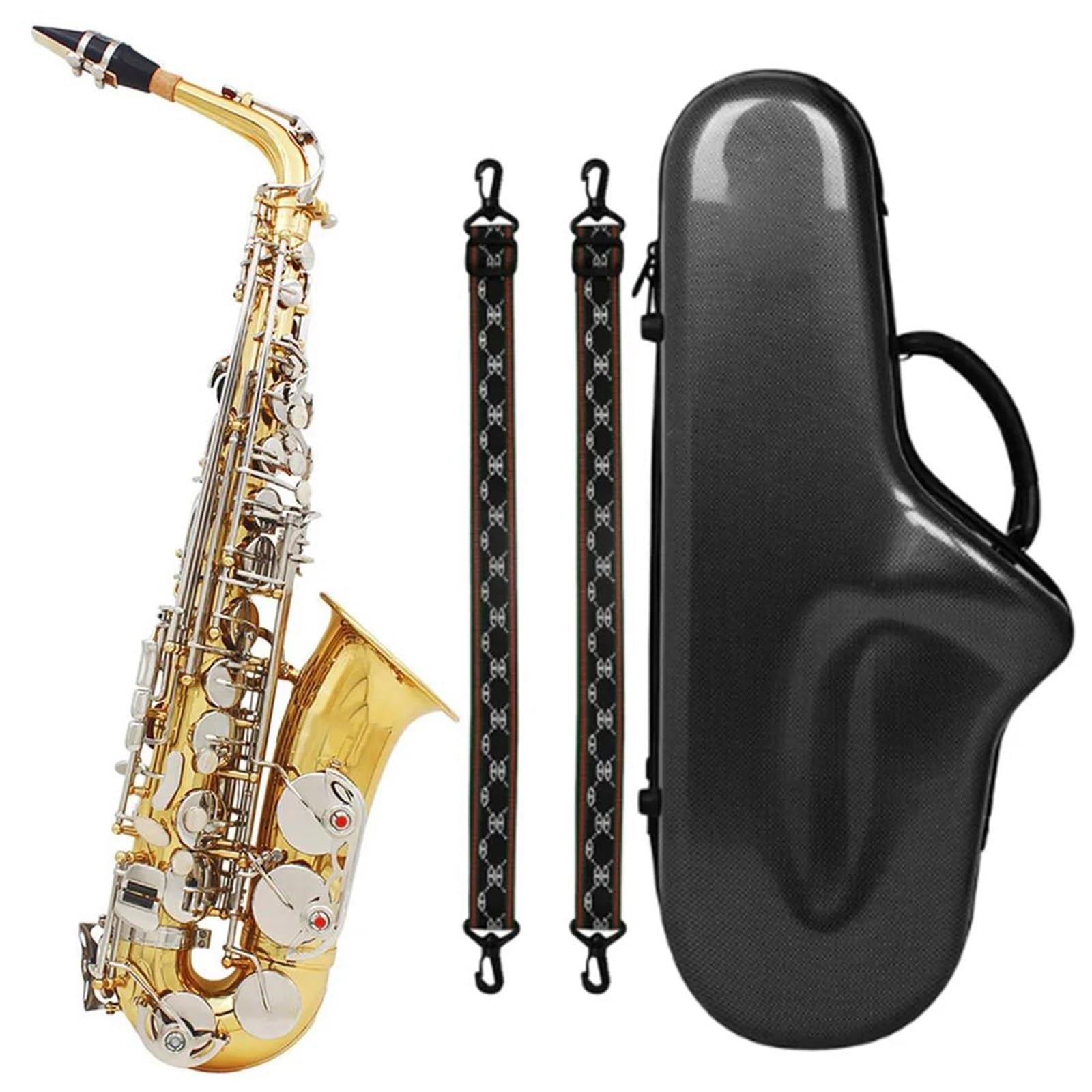 Saksofony Dla Początkujących Profesjonalny Saksofon Altowy W Tonacji Es Dur Pozłacany Z Paskiem I Stojakiem(Gold silver sax)