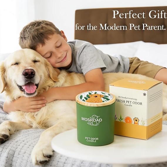 Pet Odor Eliminator Candle Lavender & Green Tea, 60-Hour Long Burn Time, Plant Based Pet Safe Soy Wax Candles for Home Scented, Cat & Dog Friendly Odor Eliminating Candle Gift