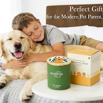 Pet Odor Eliminator Candle Lavender & Green Tea, 60-Hour Long Burn Time, Plant Based Pet Safe Soy Wax Candles for Home Scented, Cat & Dog Friendly Odor Eliminating Candle Gift