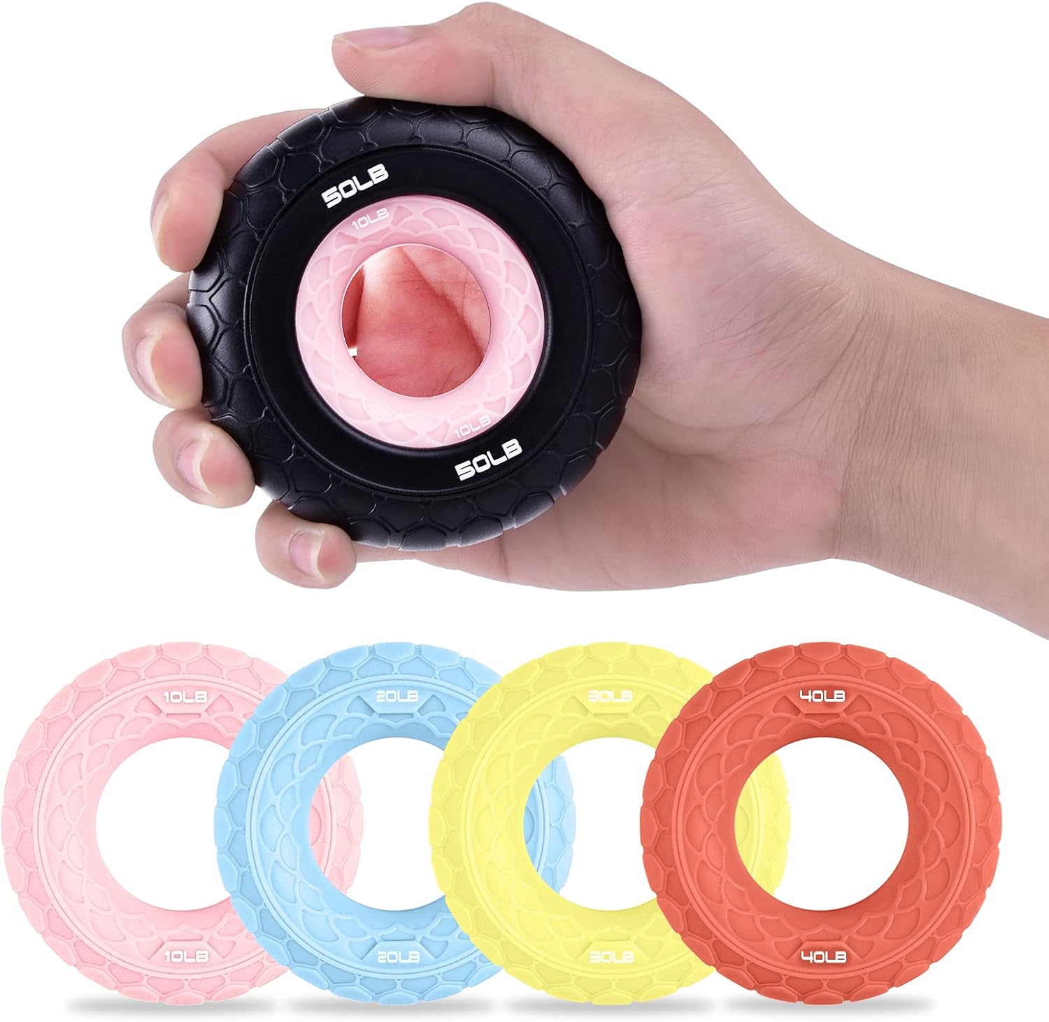 Grip Strength Trainer Set, Hand Grip Exerciser Strengthener and Finger Strengthener Rings, 5 PCS Silicone Squeezer Gripper for Adults Kids Elderly Strength Training Therapy (Color 1) : Health & Household