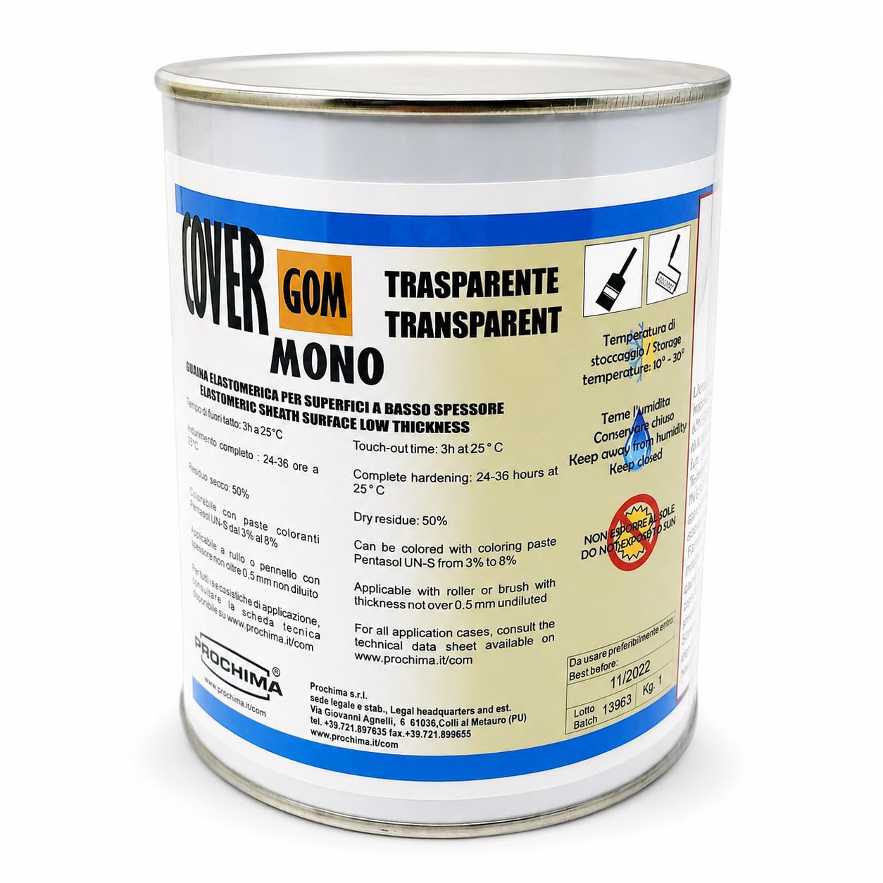 PROCHIMA Covergom Mono Trasparente da 1000 gr, Membrana Poliuretanica Liquida Trasparente Monocomponente per Impermeabilizzazioni e Coperture Semi Elastiche, RP510K1