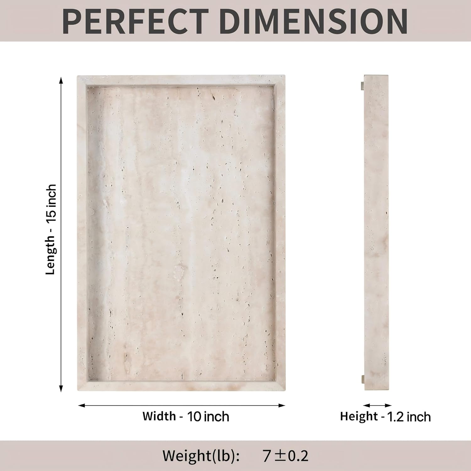 BUICCE Rectangular Decorative Serving Tray,Modern Travertine Large Coffee Table Tray