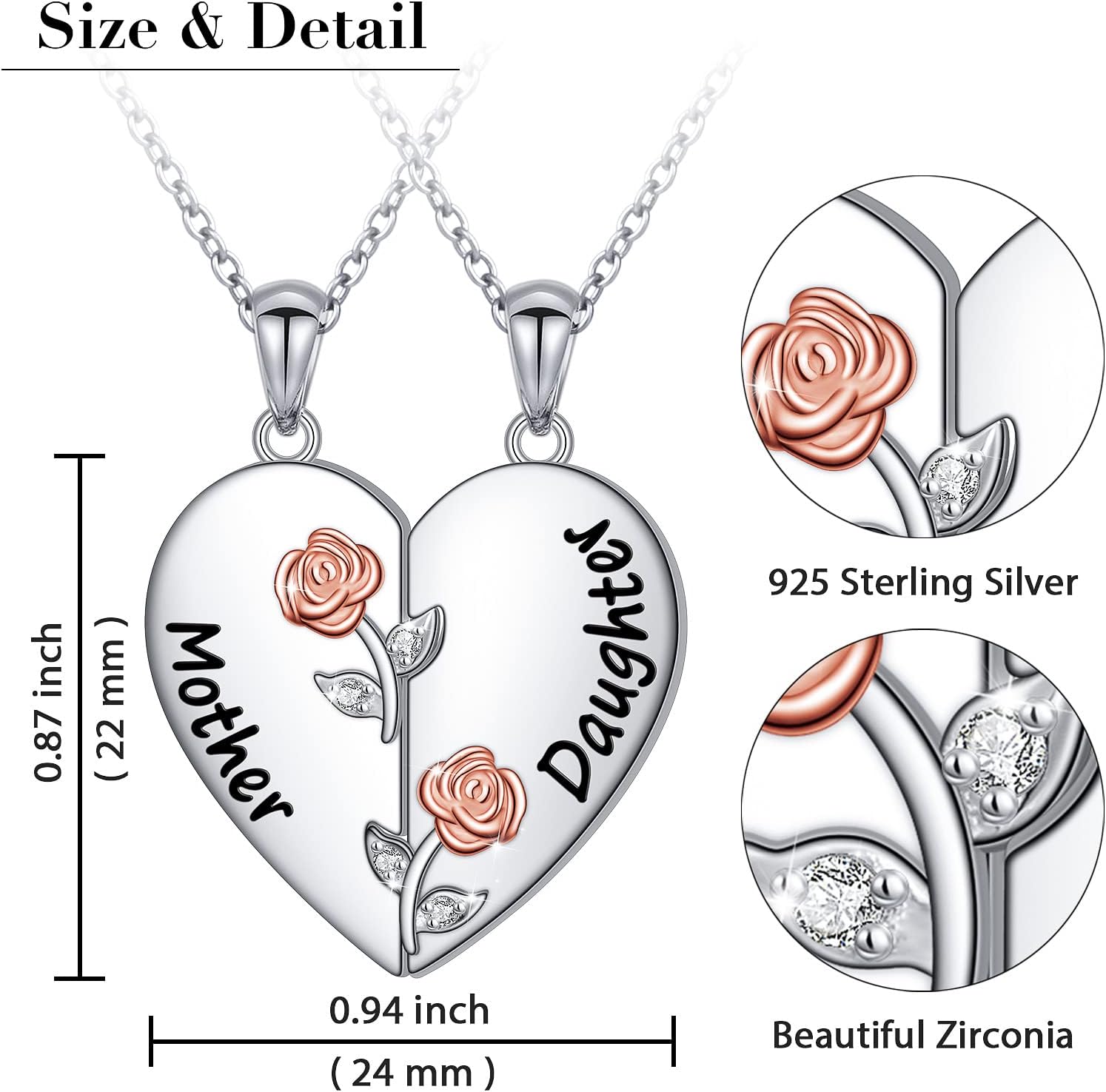 S925 Sterling Silver Mother Daughter Set 2 Granddaughter Family Heart Pendant Necklace Jewelry from Dad Mom Grandmother Son Birthday - Image 5