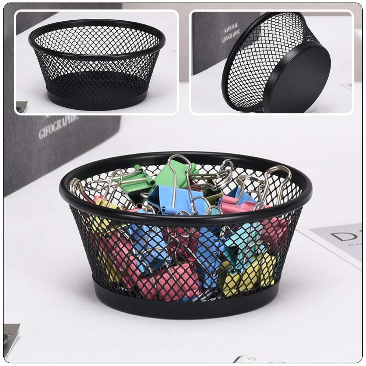 ifundom Porta Graffette Contenitore Organizer Set 6 Pezzi in Ferro Nero Resistente Ampia Apertura per Scrivania da Ufficio e Spazio di Lavoro