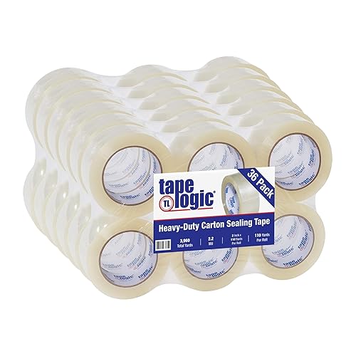 Tape Logic - Cinta de embalaje acrílica de 2 pulgadas x 110 yardas, 2.2 mil, transparente (paquete de 36) rollos de cinta de embalaje resistente