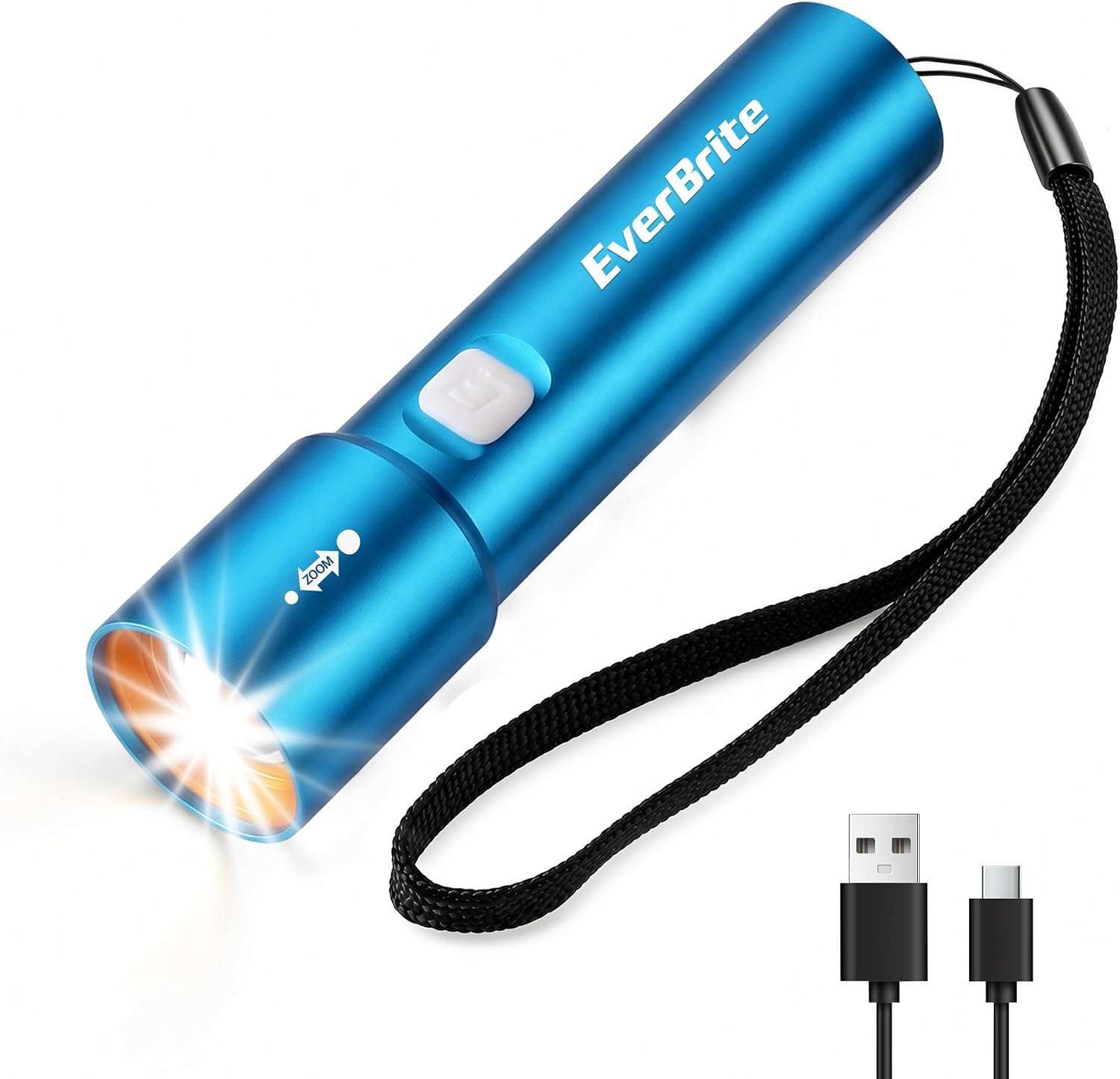 EverBrite Small EDC Rechargeable Flashlight with 3 Modes-Blue 1 Pack
