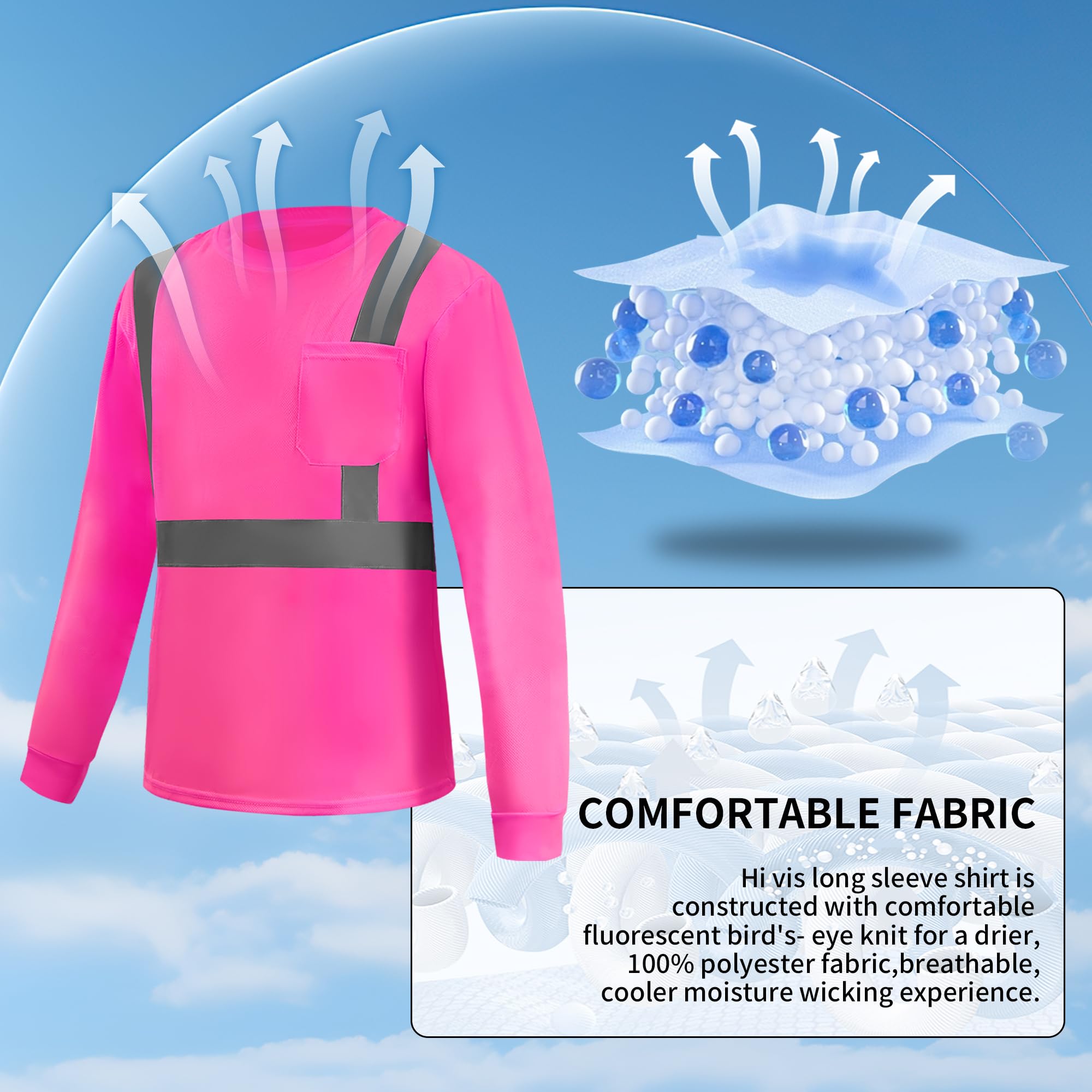 Hi Vis - Camisetas de manga larga de seguridad para el trabajo, camisas de protección solar para hombre, 6 piezas | Camisas de trabajo ligeras con bolsillo para compañeros de ferrocarril, secado rápido, absorben la humedad, paquete múltiple