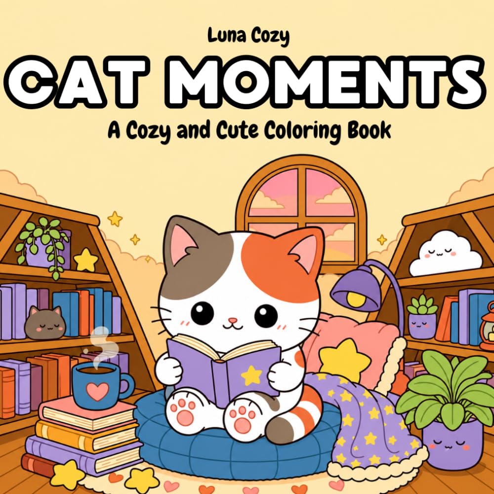 Cat Moments Coloring Book: A Cozy and Relaxing Coloring Book for Adults and Teens with Cute Cats Living Their Sweet Everyday Meow Life