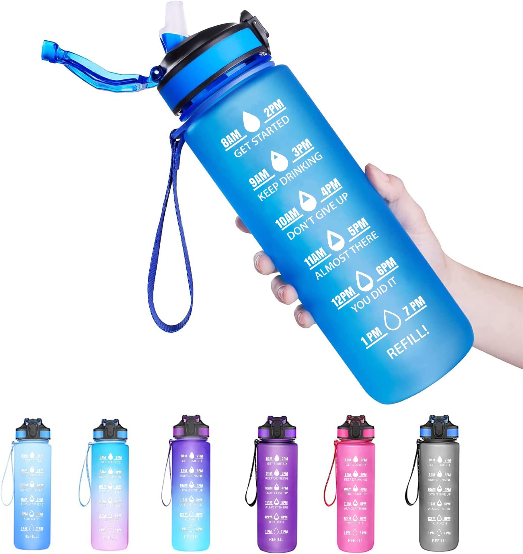 STOREALOriginal Tritan Motivational Water Bottle with Straw, Leak-proof, BPA Free, 1L Water bottle with Time Marker, Reusable Drinking Water Bottle for kids Adults - Ideal For Sports, Travel, Gym