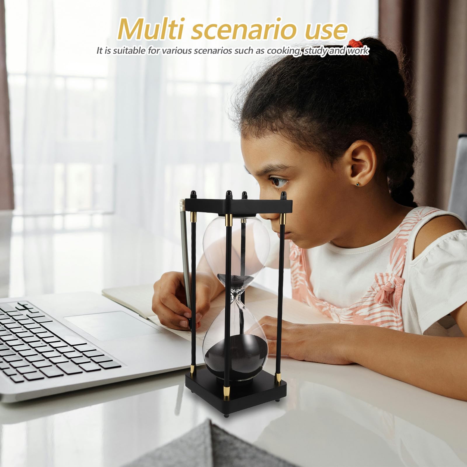 Ipetboom Temporizador de Arena de 60 Minutos Arena Negra Decorativo de Cristal Transparente Temporizador Creativo para Cocina Oficina y Hogar Gestión Precisa