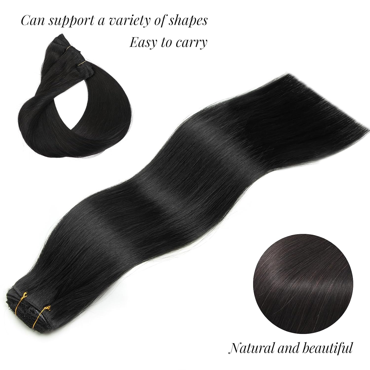 Clip in Hair Extensions Real Human Hair 100% Brazilian Virgin Human Hair Double Weft 7pcs with 16 Clips 20 Inch 120g 1B Natural Black - Image 3